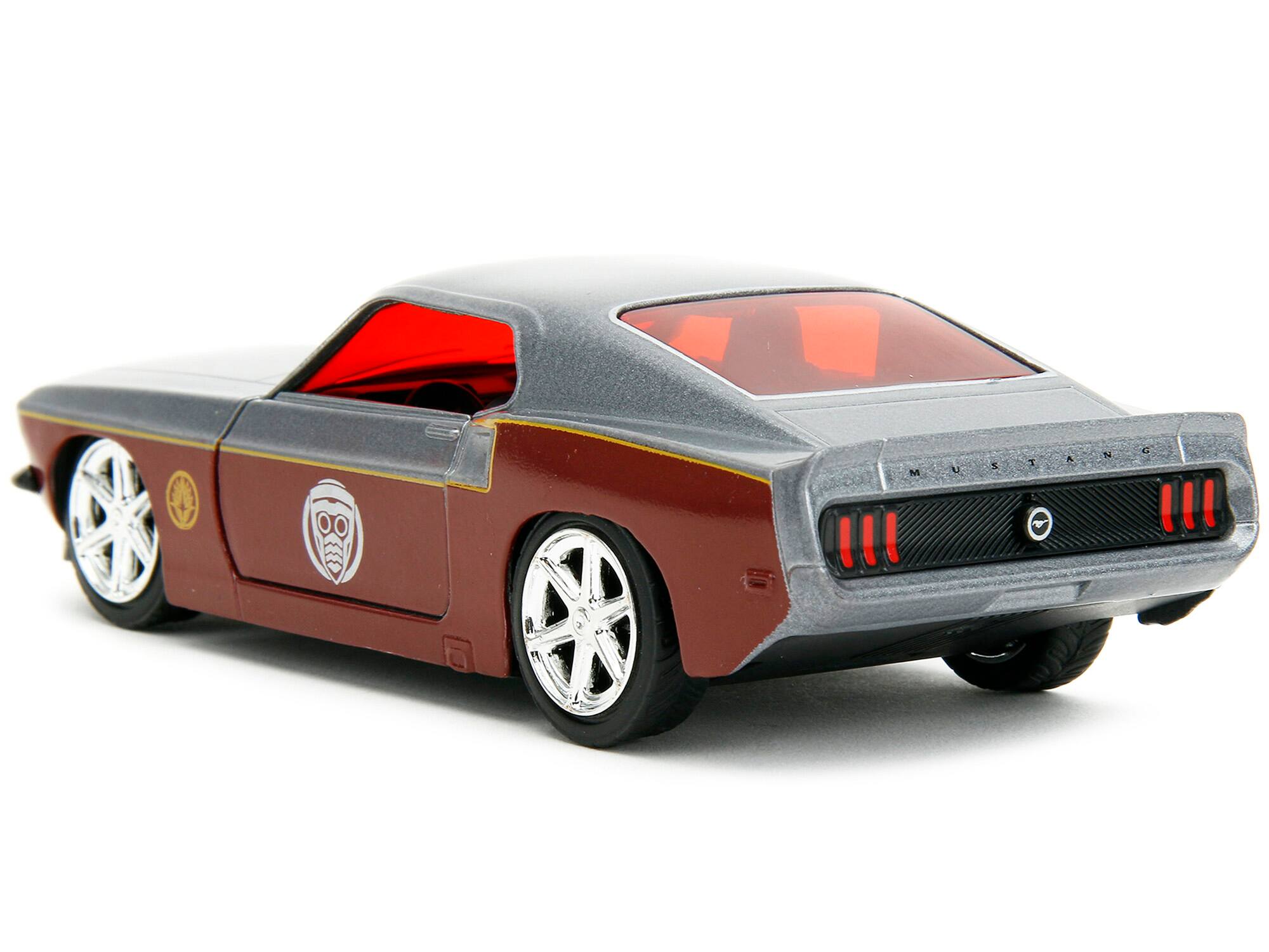 Alt View 1. Jada - 1969 Ford Mustang 1/32 Diecast Silver Metallic Dark Red with Star Lord Figure "Marvel Guardians of the Galaxy" Series - Mustang Silver Metallic And Dark Red.