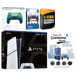 Playstation 5 Slim Digital with Extra Controller, FPS Grip Kit and MightySkins Decal Voucher + 1 Year - PlayStation 5