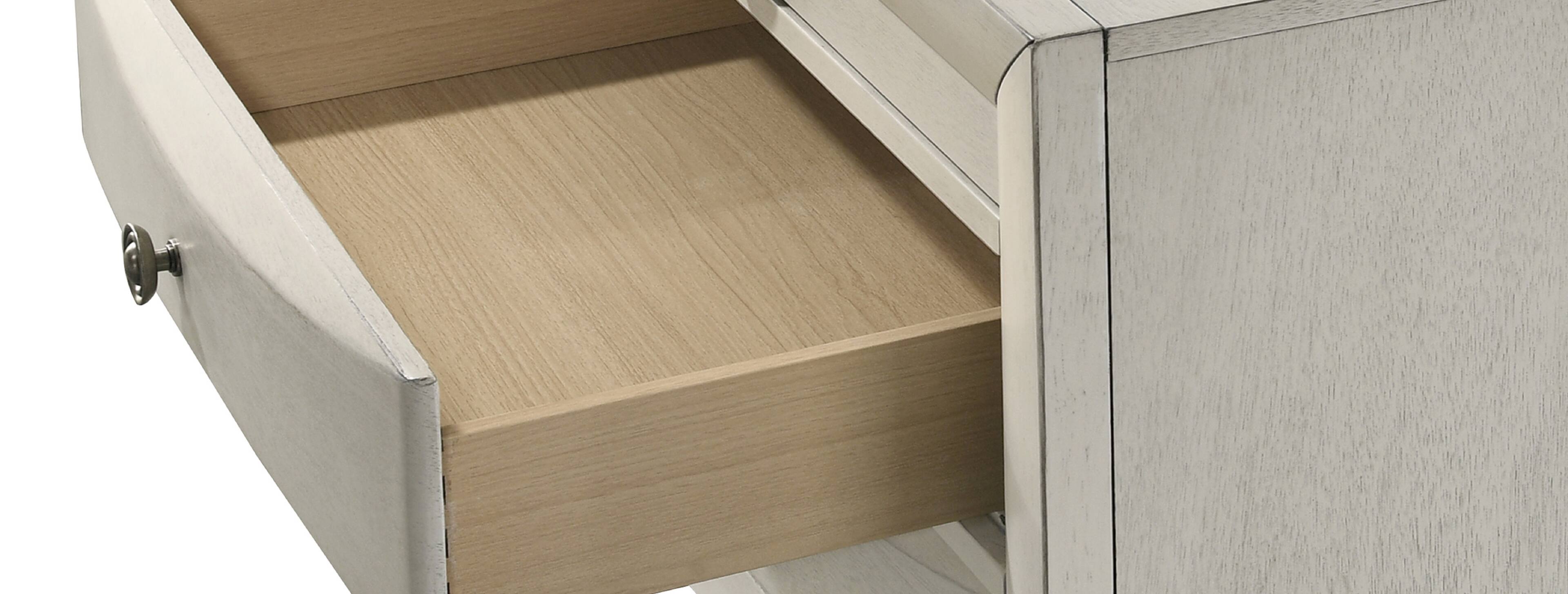 Back. TinyHomie - 1pc Contemporary Neutral White Finish Curved Drawer Fronts Storage Five Drawers Chest Wooden - White.