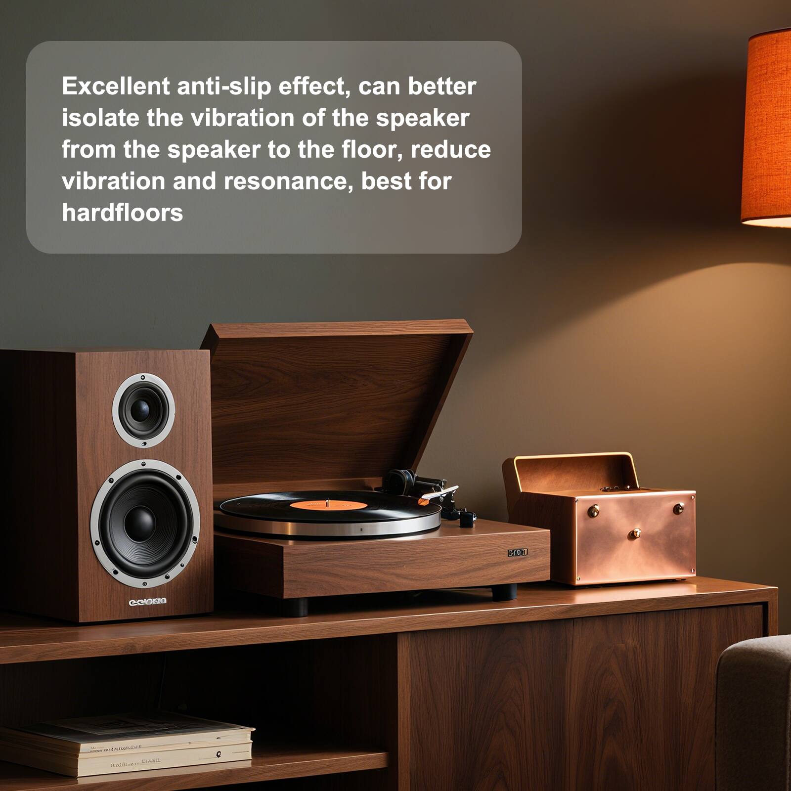 Excellent anti-slip effect, can better isolate the vibration of the speaker from the speaker to the floor, reduce vibration and resonance, best for hardfloors