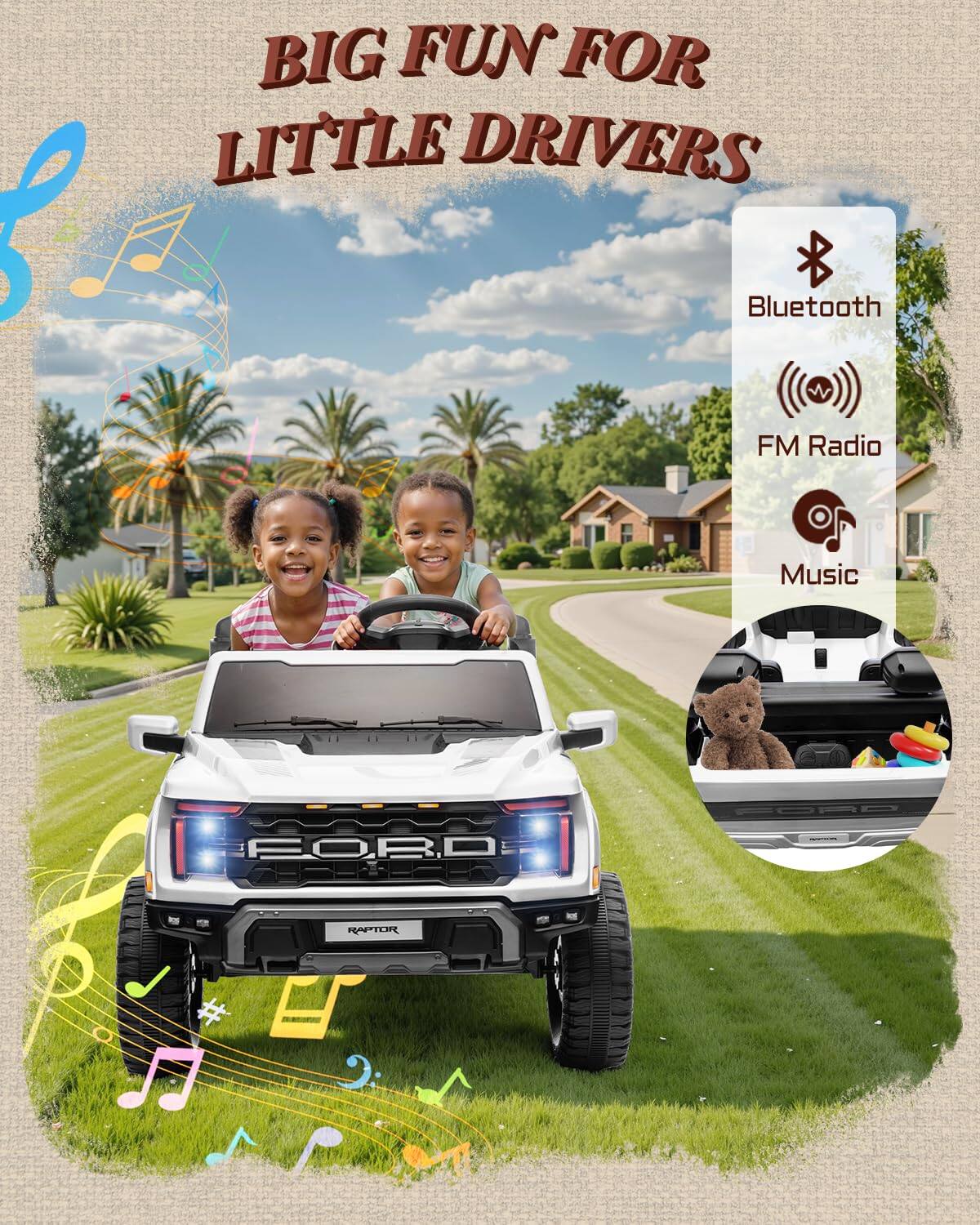 2 BIG FUN FOR LITTLE DRIVERS Bluetooth FM Radio Music FOR RAPTOR