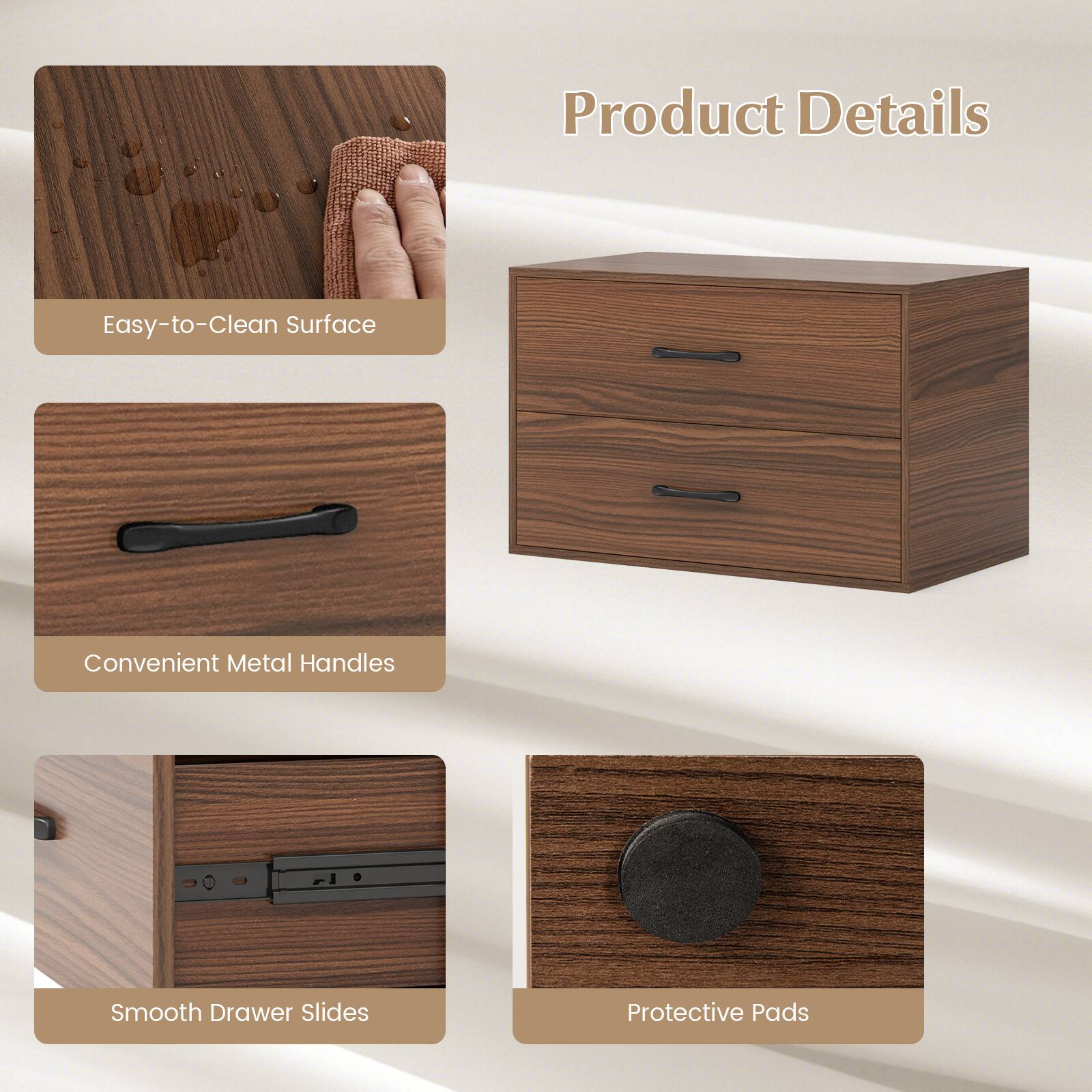 Product Details

- Easy-to-Clean Surface
- Convenient Metal Handles
- Smooth Drawer Slides
- Protective Pads