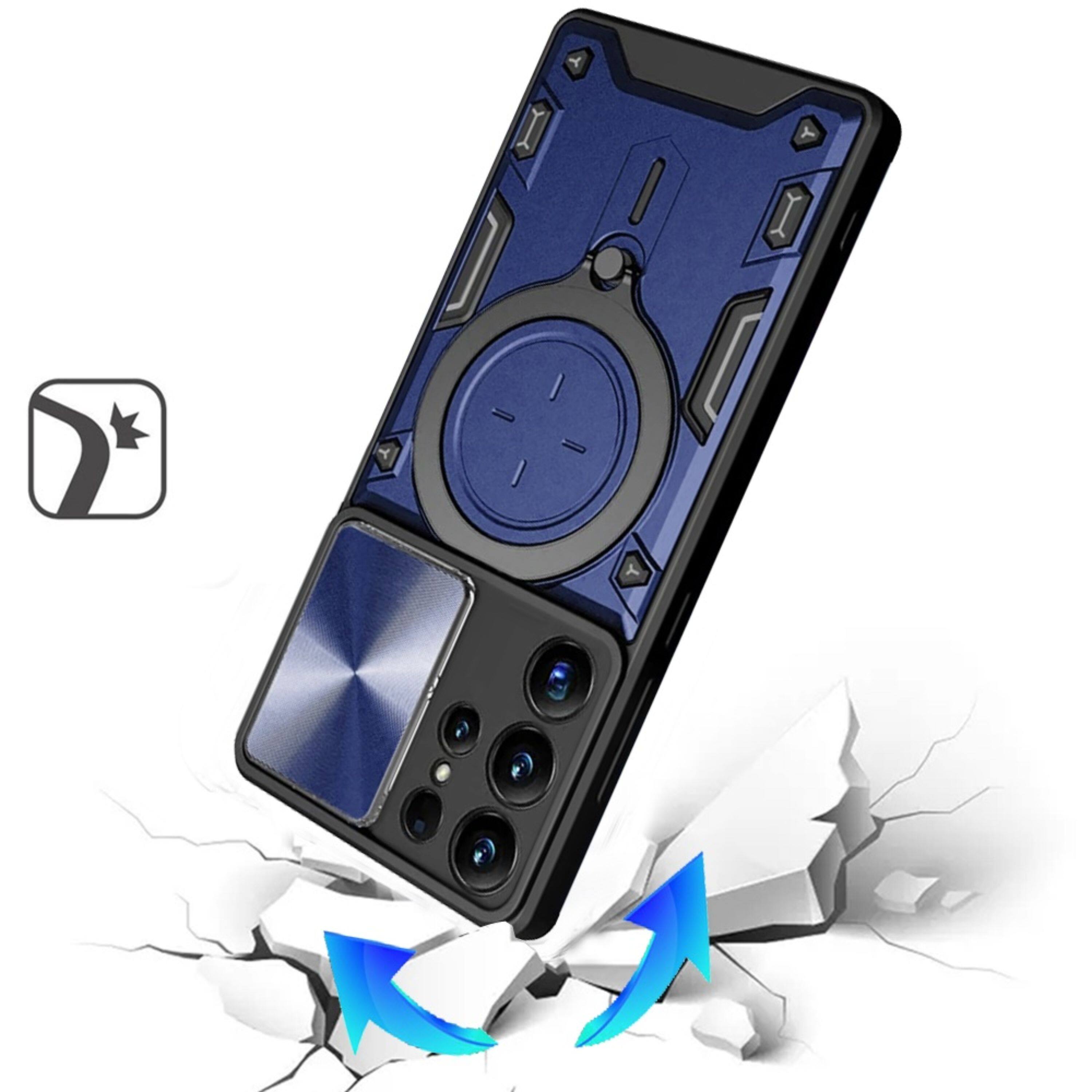 Angle. Kitcheniva - Magnetic Ring Camera Lens Protection Case With Tempered Glass For Samsung Galaxy S26 Ultra Blue - Blue.