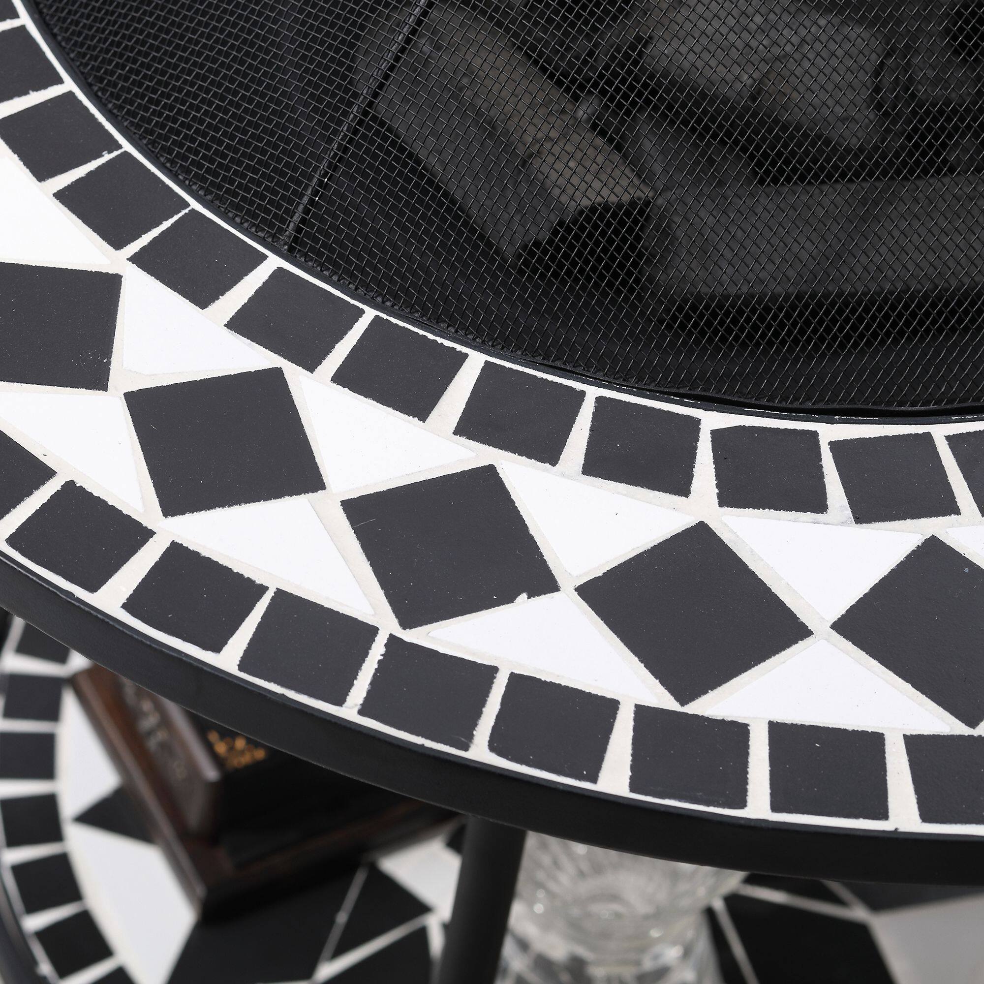 Alt View 7. Outsunny - 30" Outdoor Fire Pit Dining Table, 3-in-1 Round Wood Burning Fire Pit Bowl, Patio Ice Bucket with Storage Shelf - Black, White.