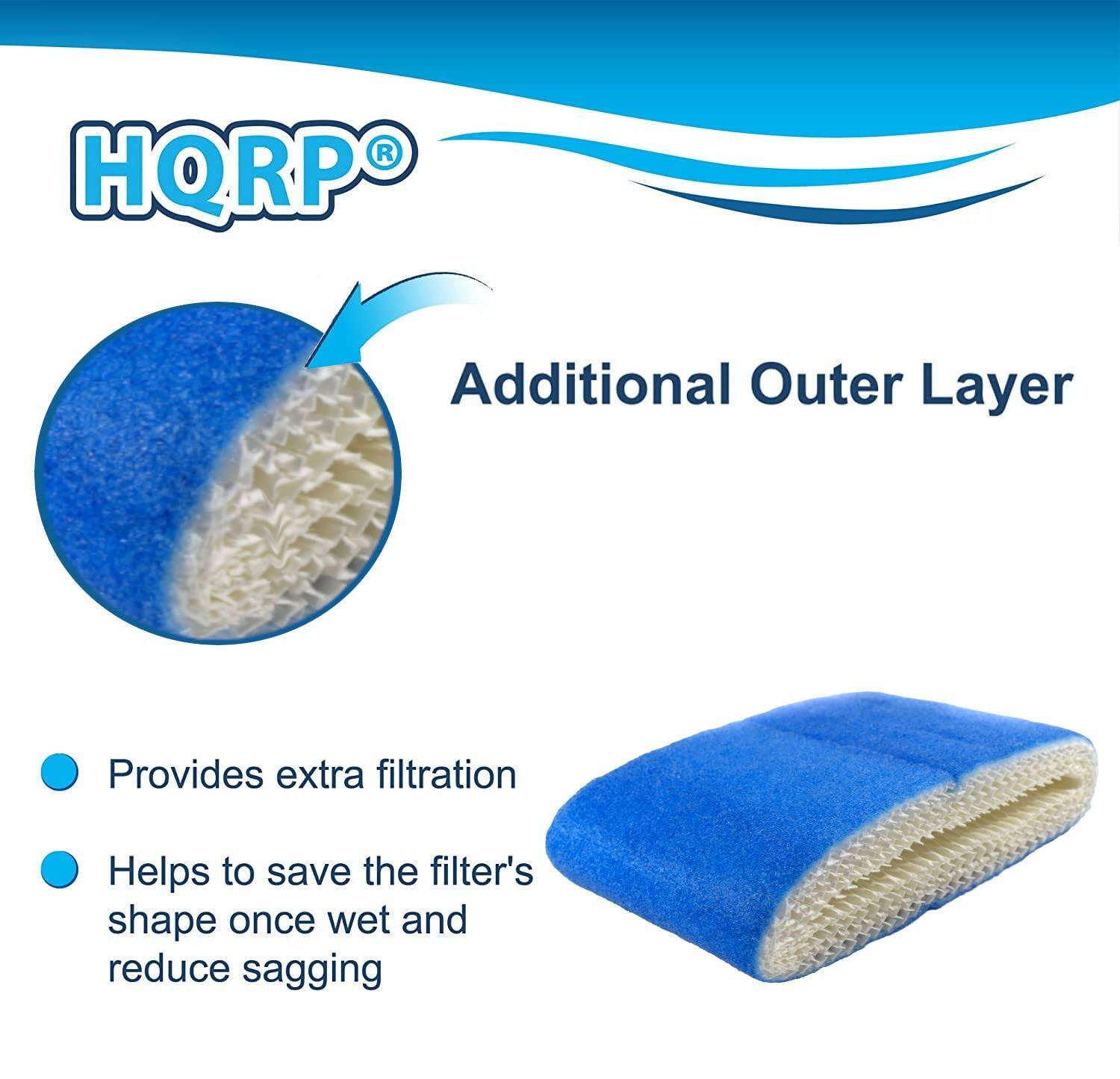 HQRP® Additional Outer Layer  
- Provides extra filtration  
- Helps to save the filter's shape once wet and reduce sagging