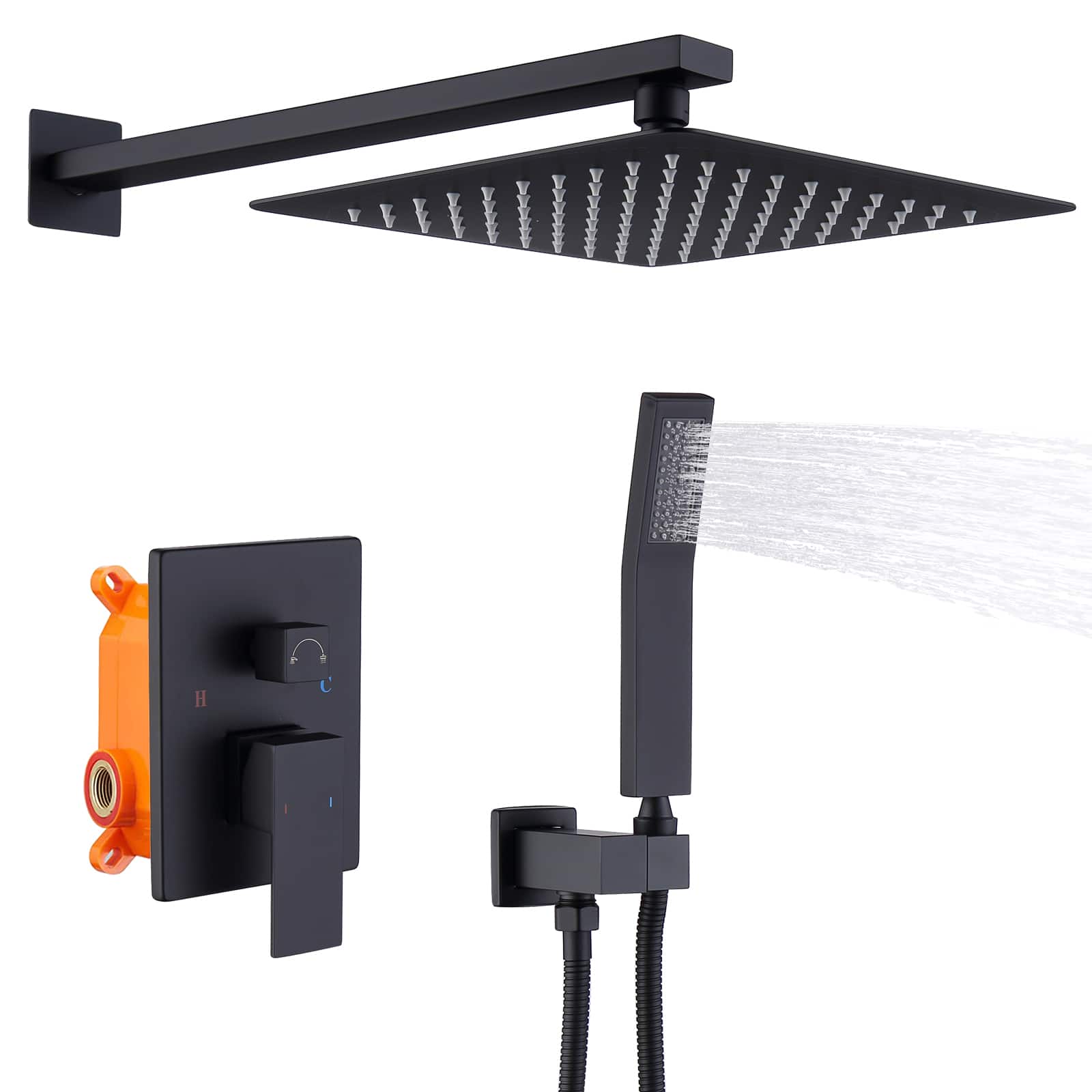 DOMETOUR - Shower System Shower Faucet Combo Set Wall Mounted with 10" Rainfall Shower Head and Handheld Shower Faucet - Matte Black