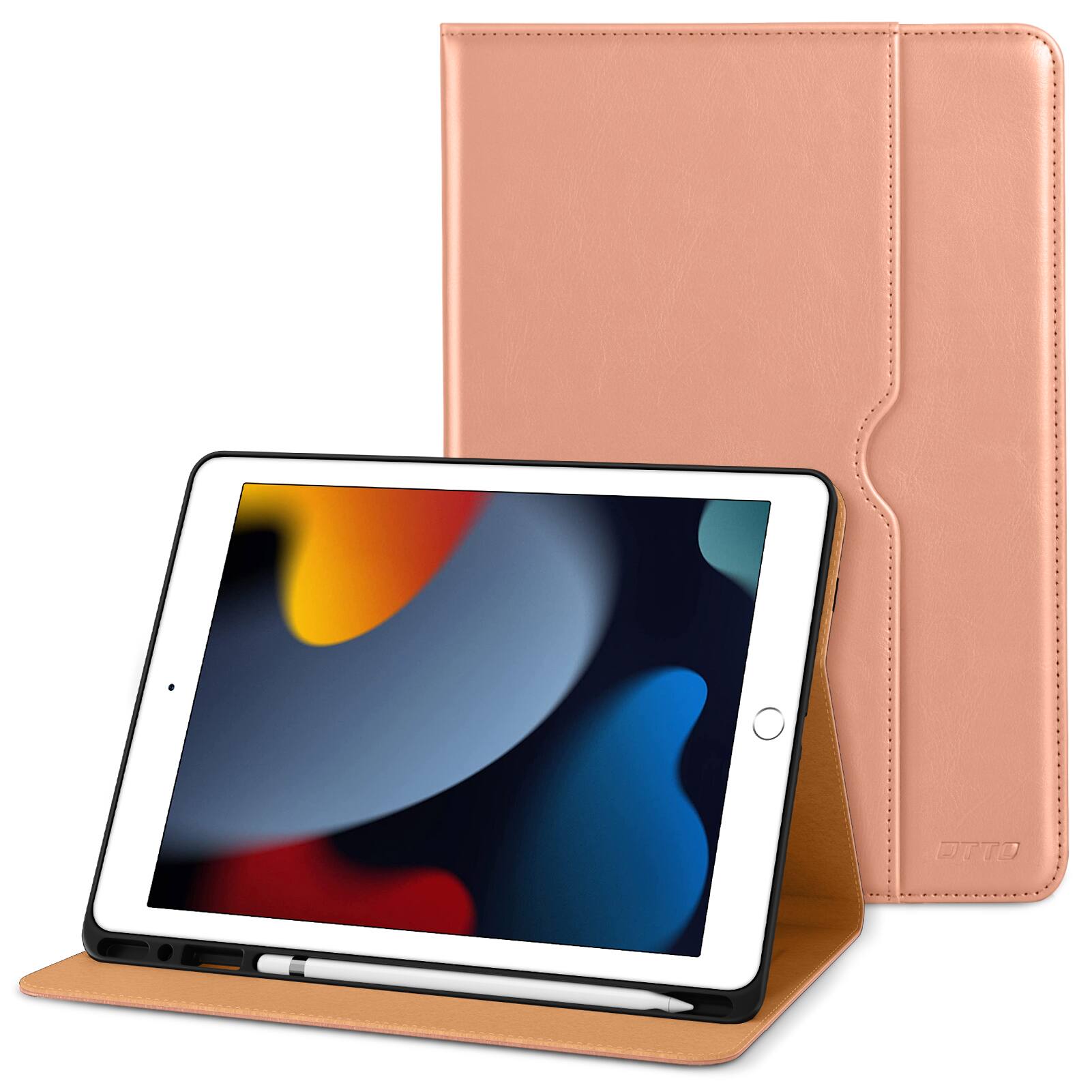Front. DTTO - ​Case for iPad 9th/8th/7th Generation 10.2 Inch 2021/2020/2019, Premium Leather Folio Stand - Auto Wake/Sleep - Rose Gold.