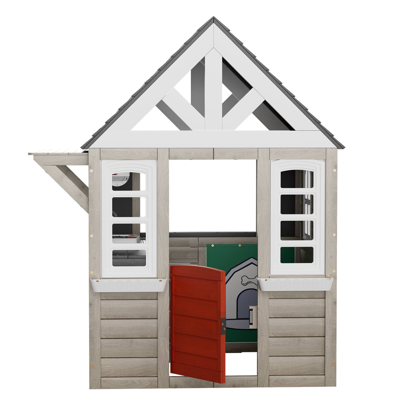 Alt View 5. VEVOR - Outdoor Wooden Playhouse, Modern Cedar Playhouse for Age 2-10 Years Kids, Garden Games Cottage - Brown.