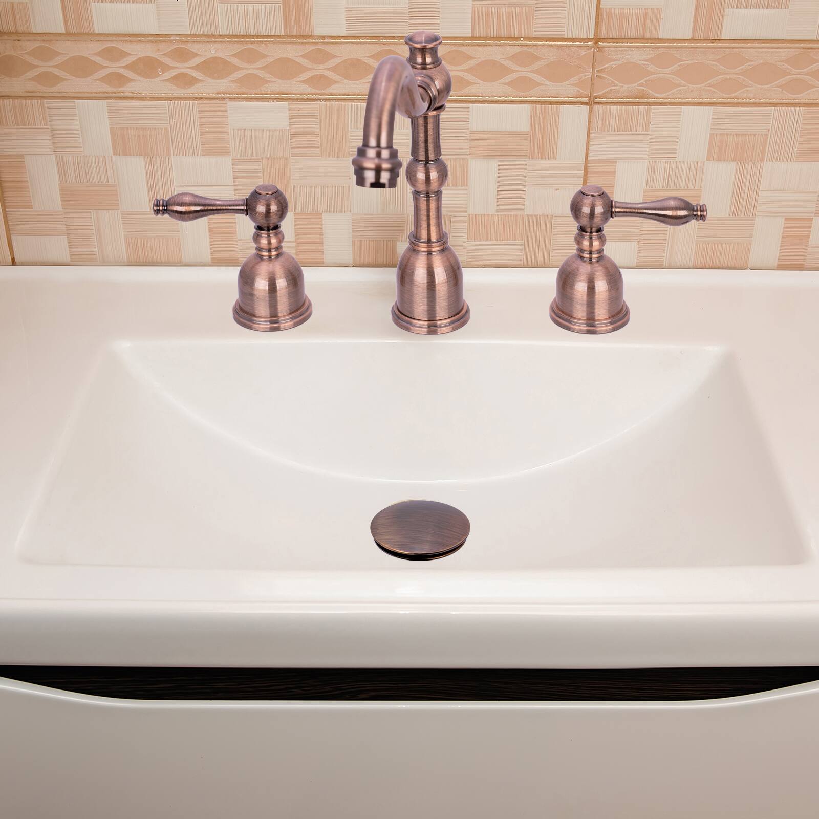 Alt View 5. Akicon - Akicon Push Button Bathroom Sink Drain Stopper Without Overflow in Antique Copper - Antique Copper.