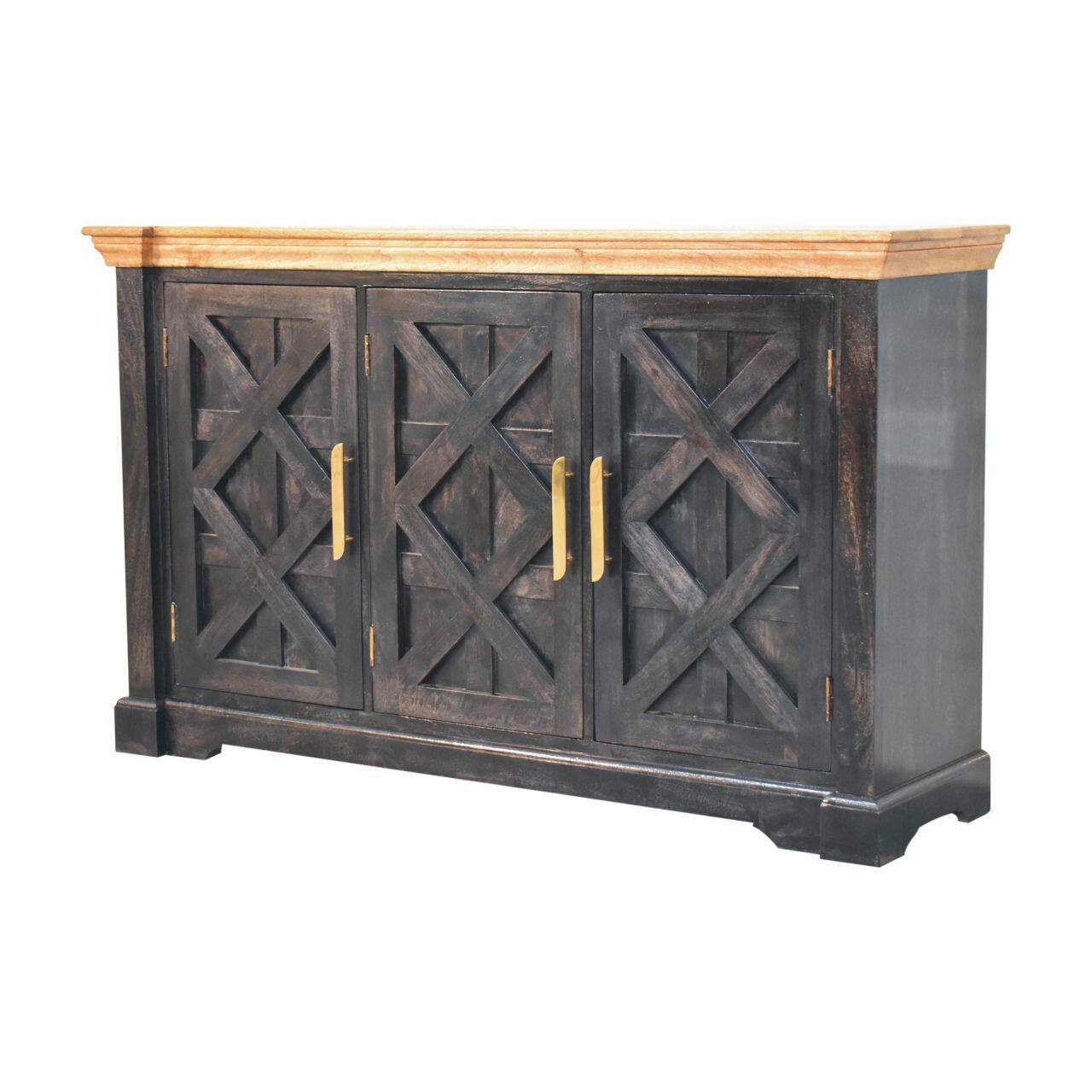 Left. Artisan Furniture - Artisan Furniture Solid Wood Regal Ash Black Rustic Sideboard, 3 Doors, Black - Black.