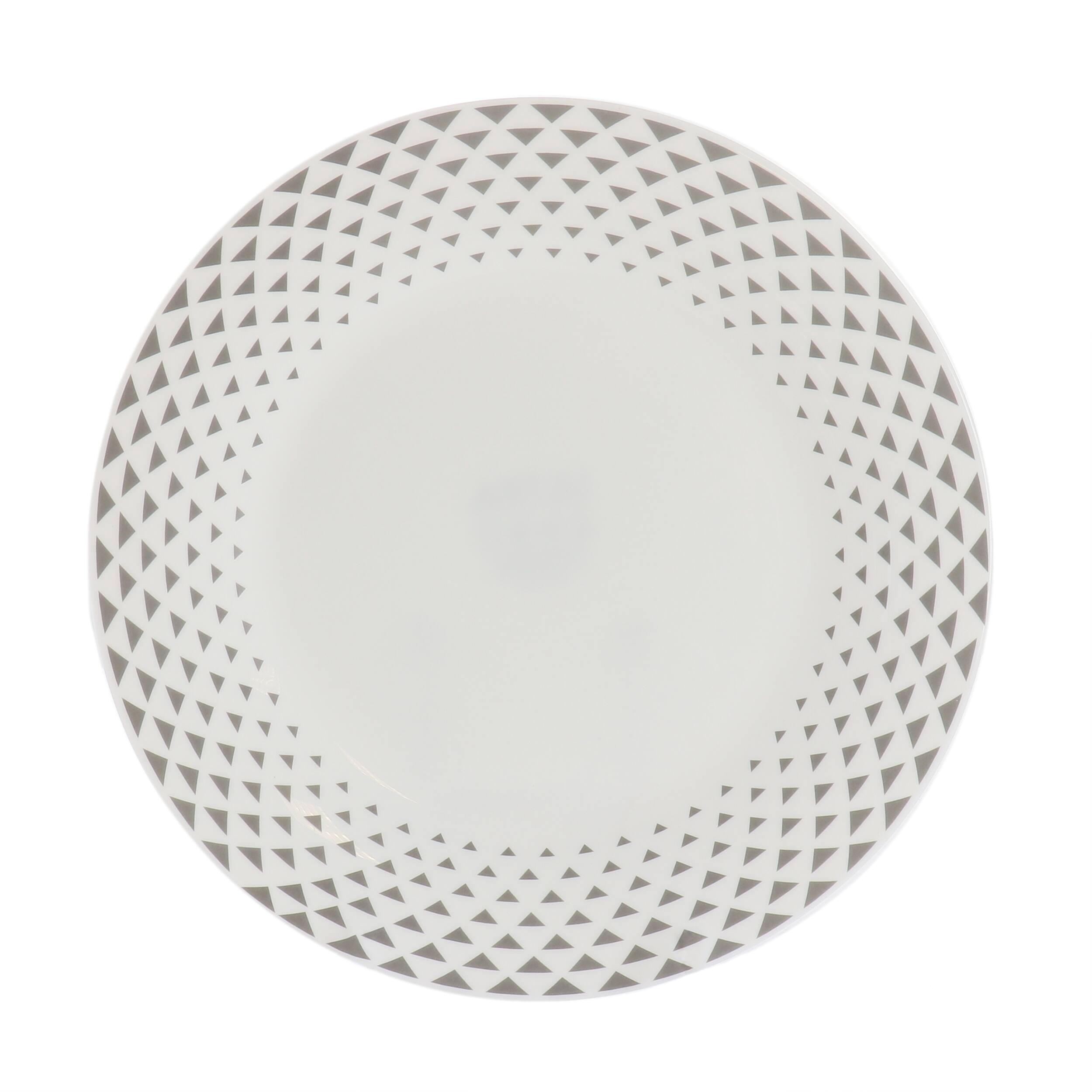 Alt View 1. Gibson - Ultra by Gibson Cane Peak 12 Piece Opal Glass Dinnerware Set in White With Grey Accents - White and Gray.