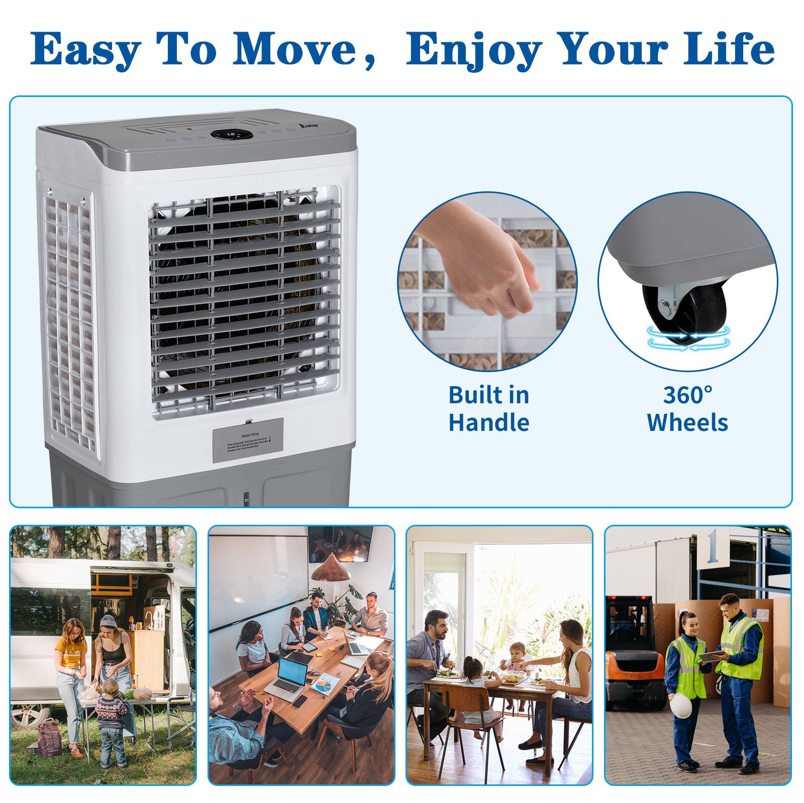 Easy To Move, Enjoy Your Life

- Built in Handle
- 360° Wheels