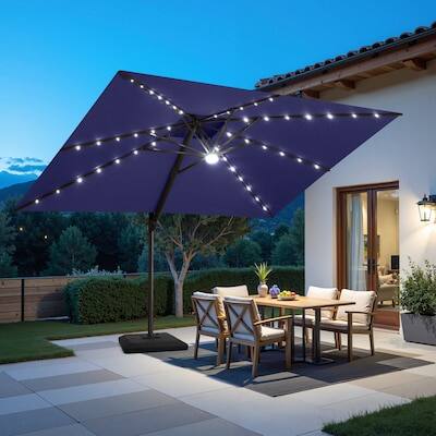 Alt View 6. Crestlive Products - Crestlive Products 11ft UPF50+ Aluminum Slide-tilt Cantilever Patio Umbrella with Light with 350lbs Base - Navy blue.