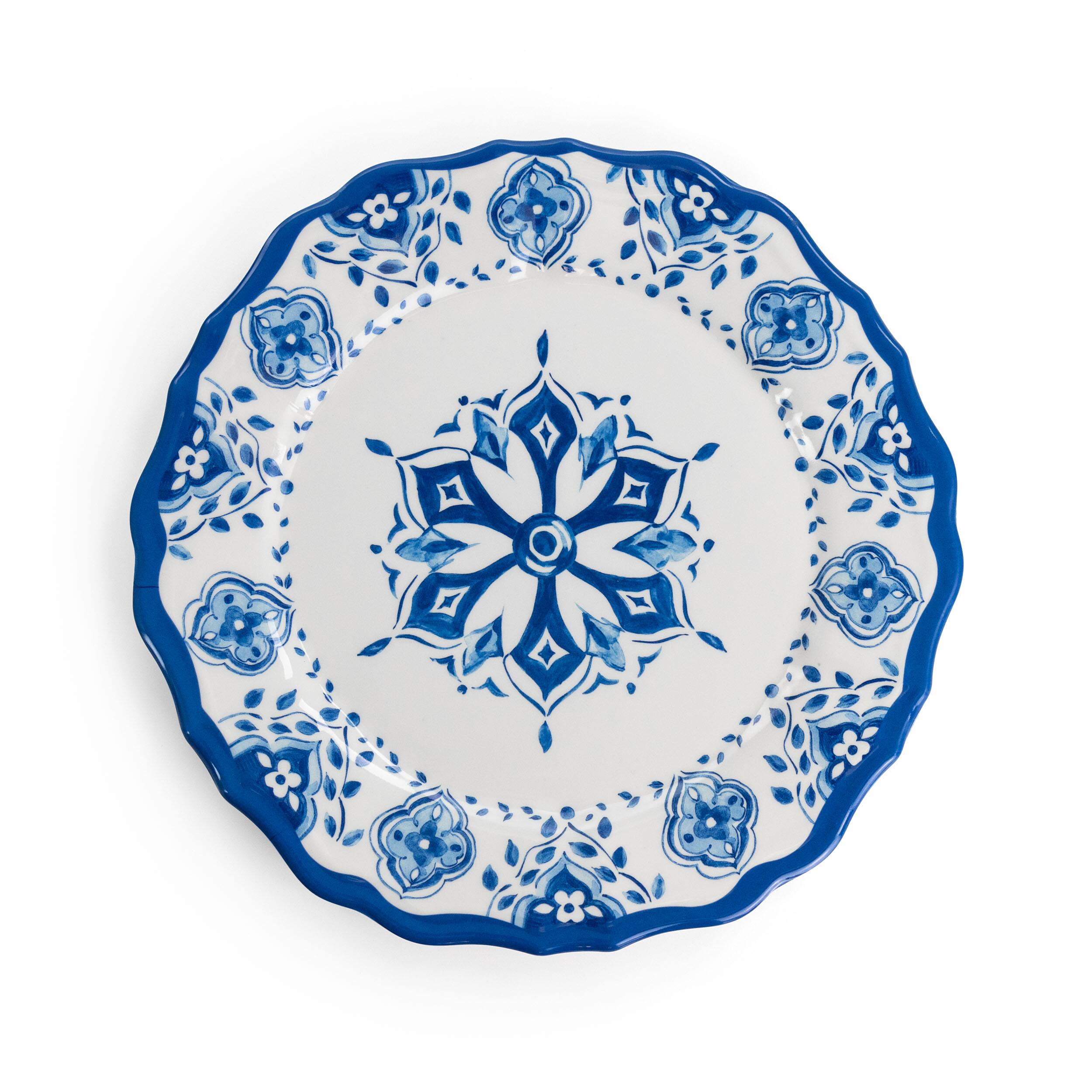Alt View 5. Elama - Elama Blue Garden 12 Piece Scalloped Lightweight Melamine Dinnerware Set in Blue - Blue.