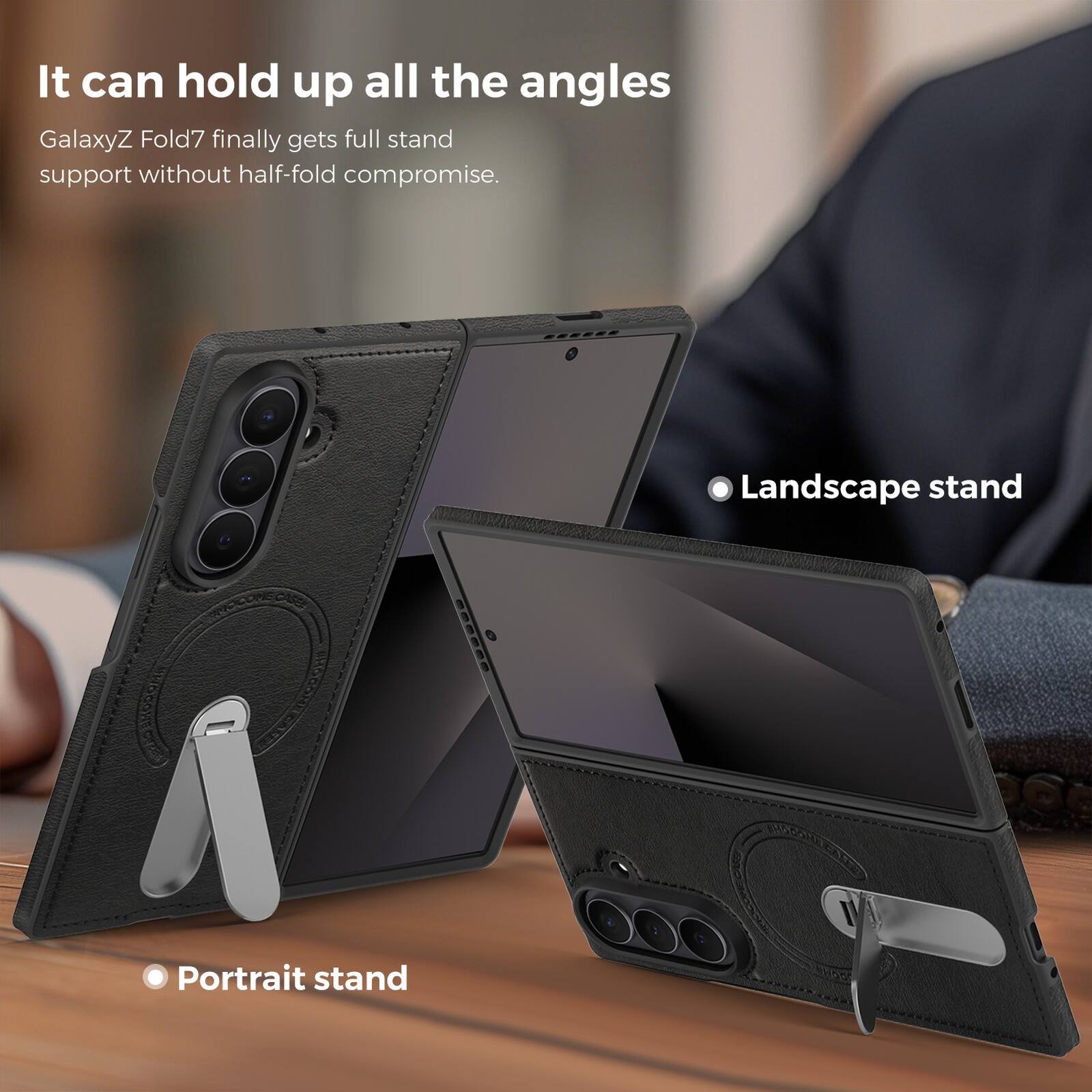It can hold up all the angles

GalaxyZ Fold7 finally gets full stand support without half-fold compromise.

- Landscape stand
- Portrait stand