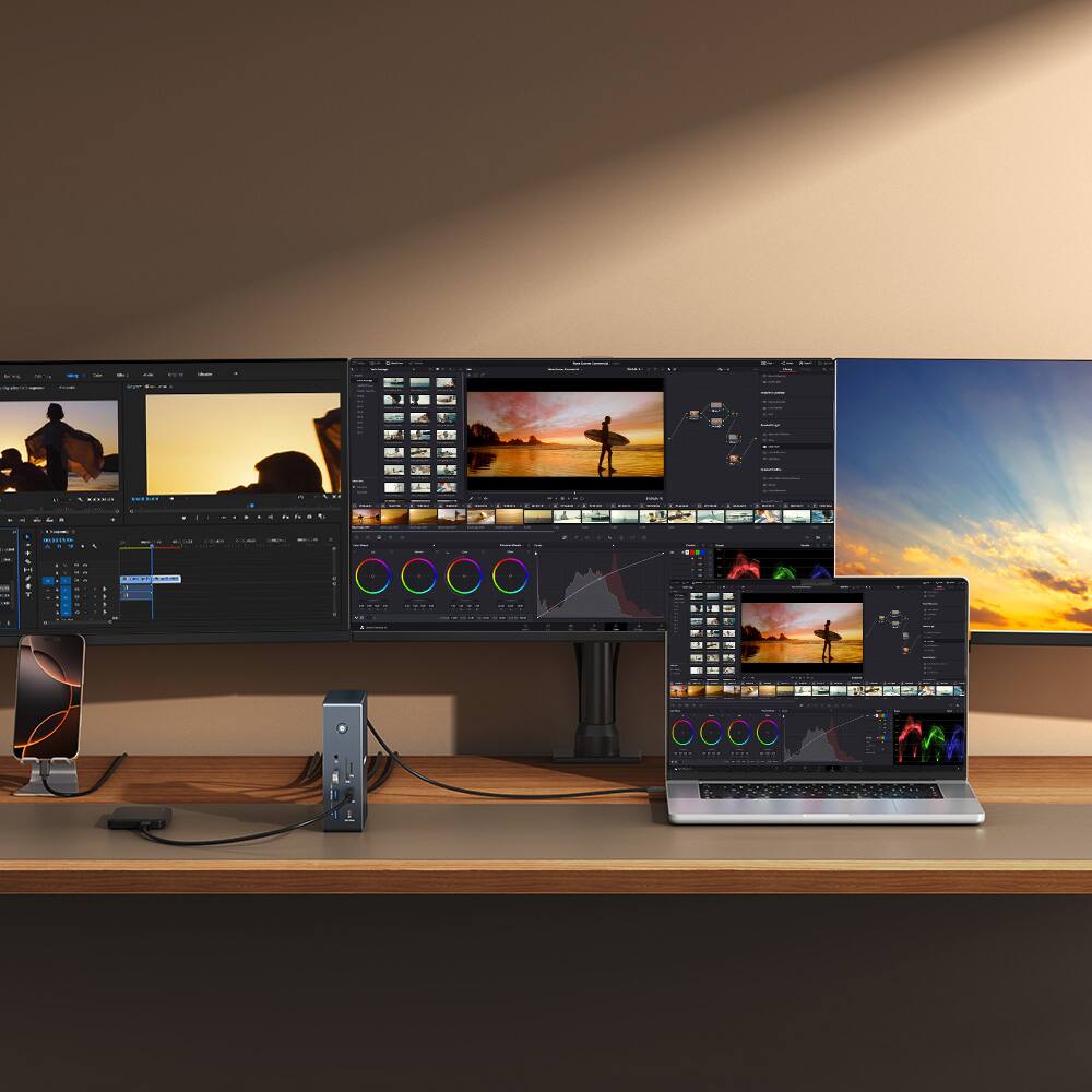 Left. iVANKY - iVANKY FusionDock 20 in 1 Triple 4K@60Hz DisplayLink Docking Station for MacBook Pro with 8K DisplayPort Cable 6.6ft - Black.