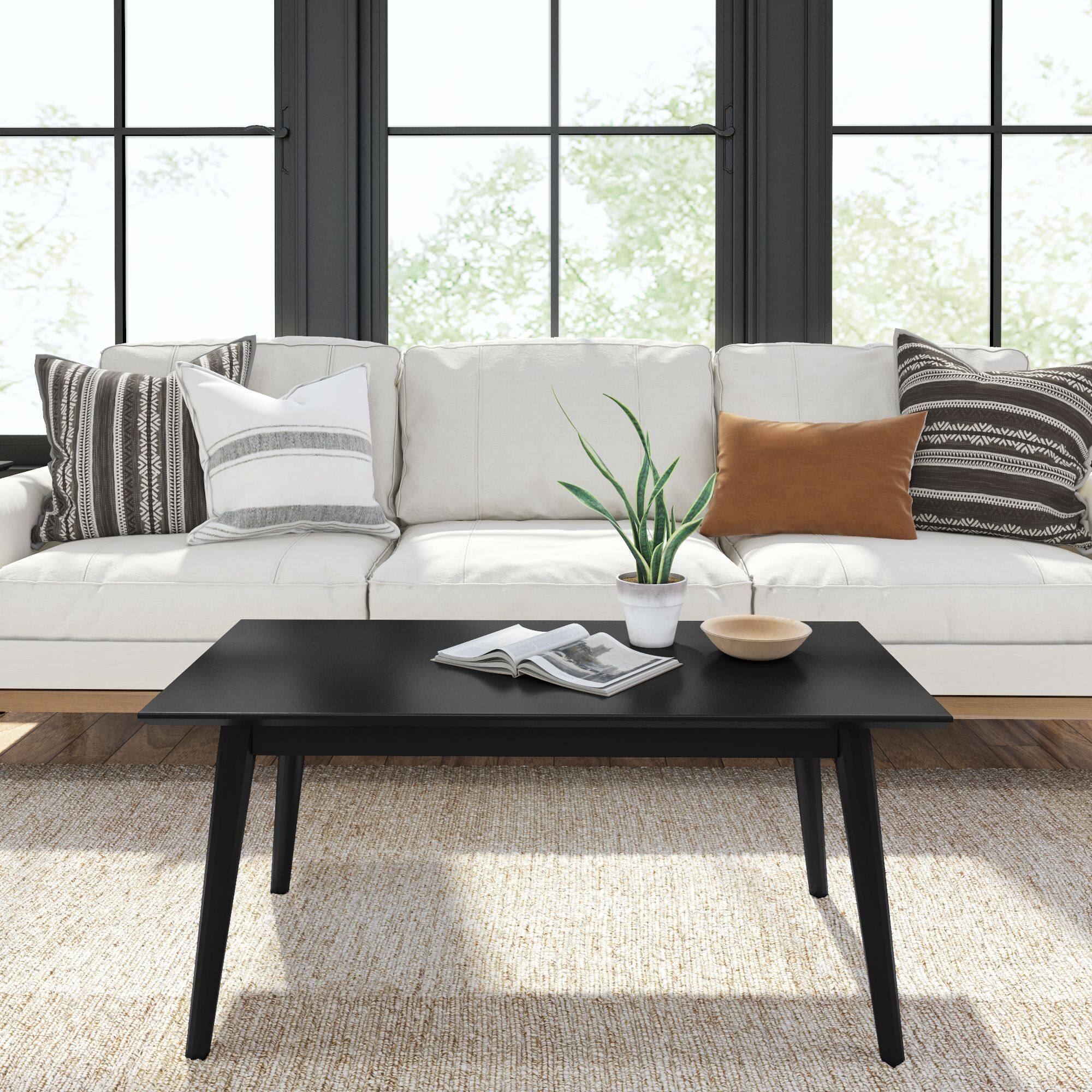 Alt View 1. Plank+Beam - Mid-Century Modern Rectangular Coffee Table (40in x 20in / 1020mm x 510mm), Black - Black.