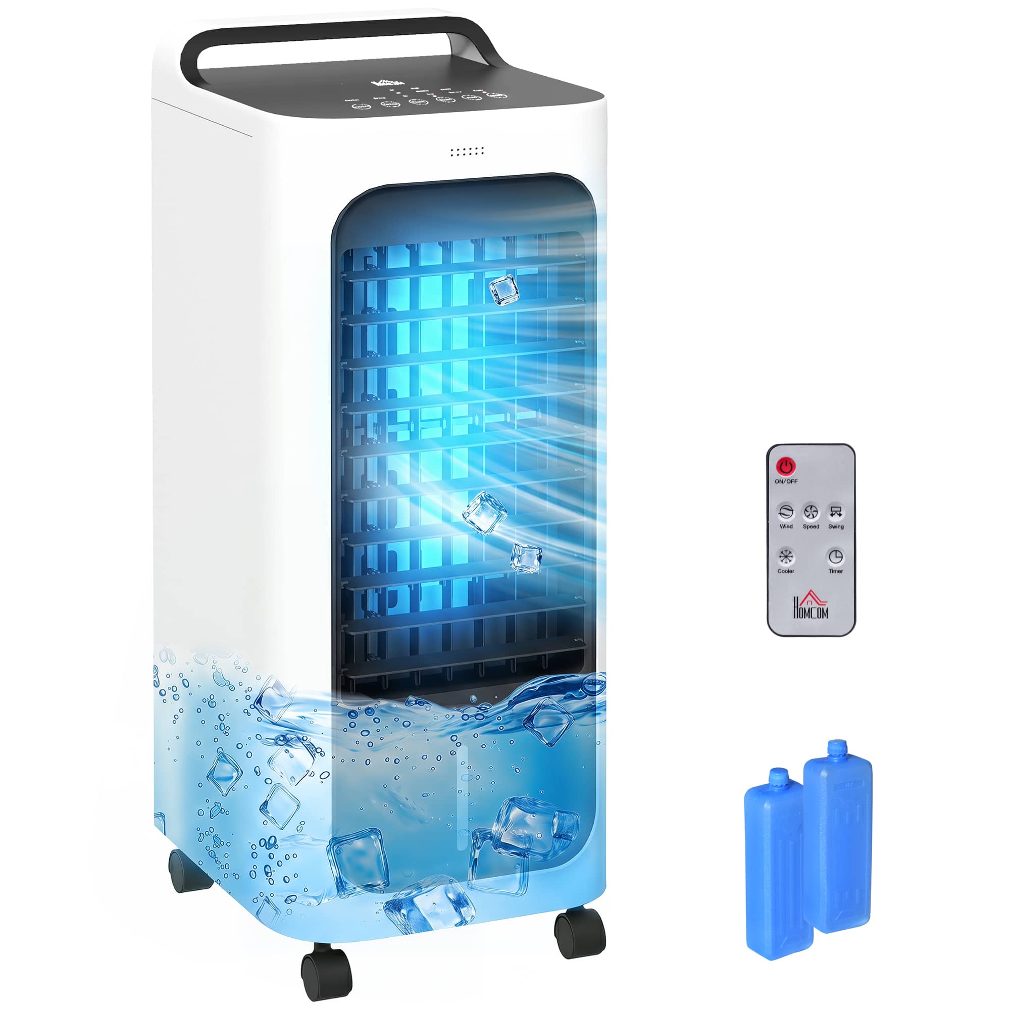 Homcom - Air Cooler with Ice Packs, Ice Cooling Fan Water Humidifier Unit with Remote - White