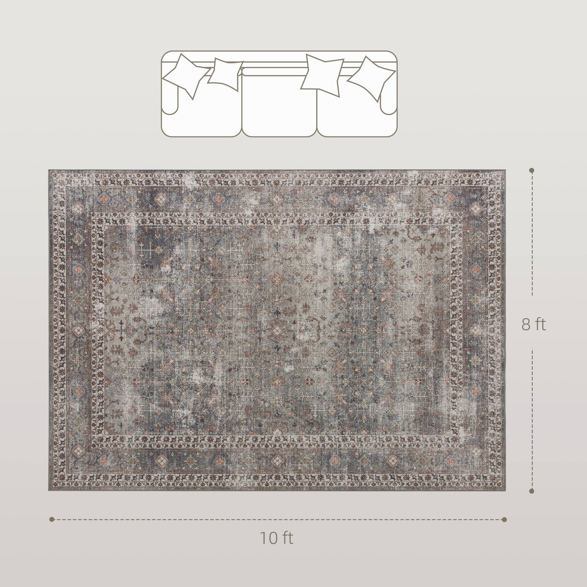 Alt View 2. Homcom - Area Rug 8x10, Machine Washable, Non-Slip Traditional, Dark Mixed-Brown - Dark Mixed Brown.