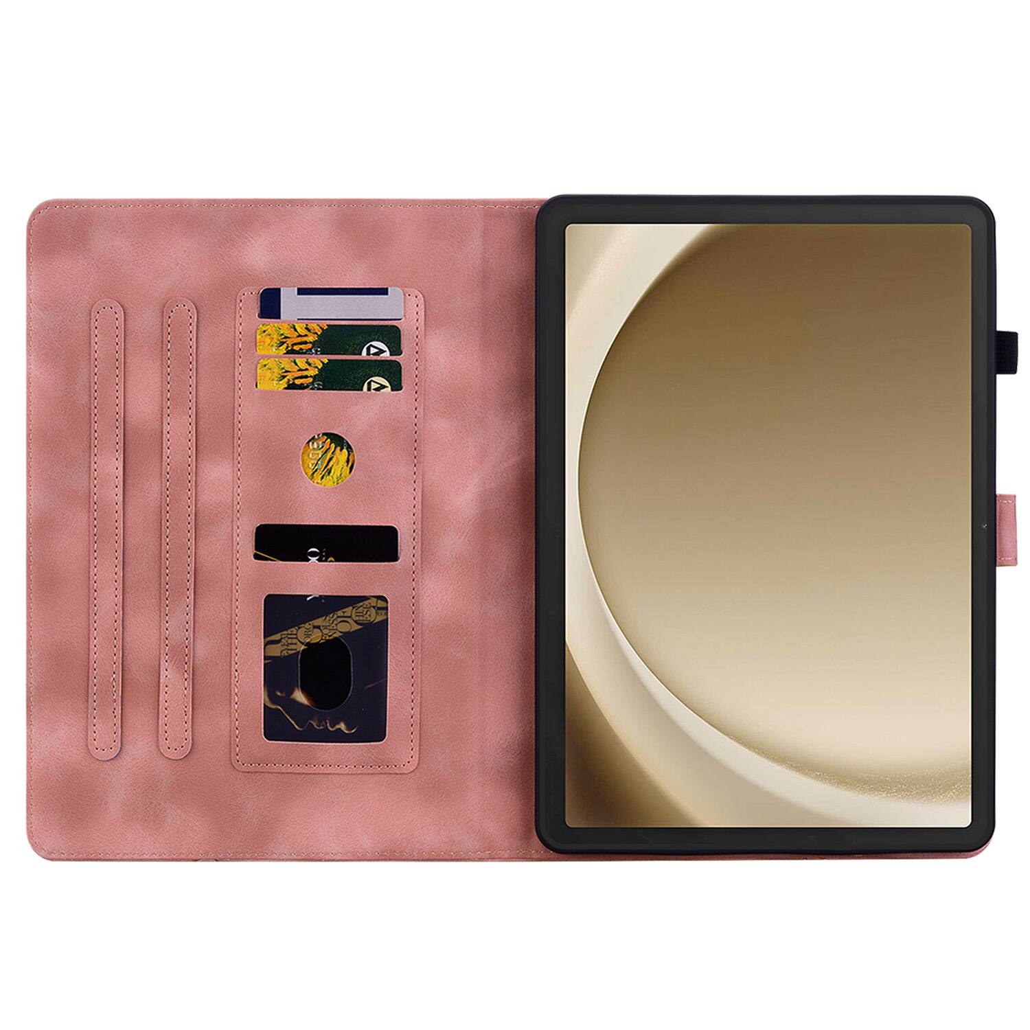 Back. Dteck - Case for Samsung Galaxy Tab A9 8.7" 2023 (SM-X110) with Card Holder Kickstand,Embossed Pattern PU Leather Flip Cover - Pink.