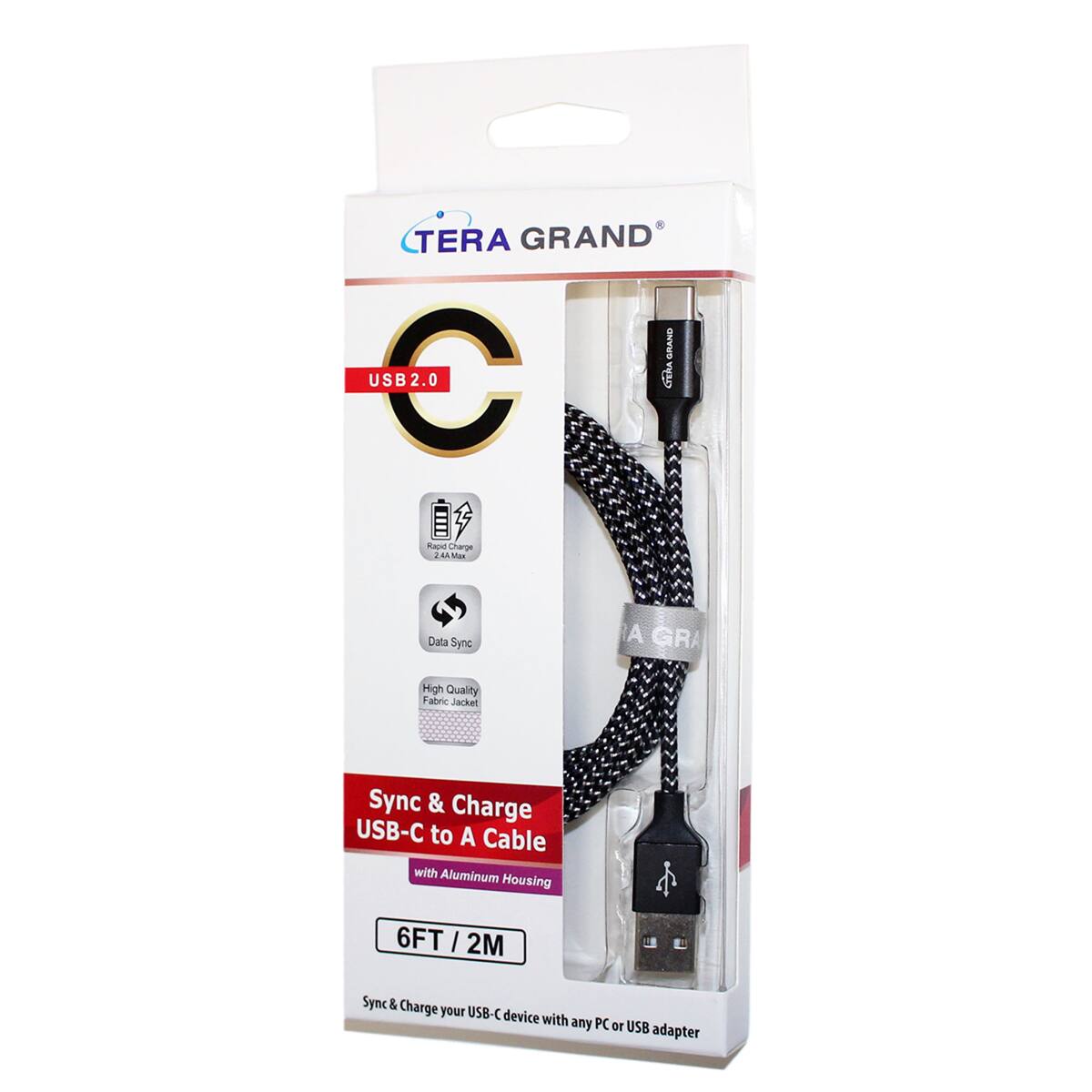 TERA GRAND  
Rapid Charge Max  
Data Sync  
AGRA  
High Quality Fabric Jacket  
Sync & Charge USB-C to A Cable with Aluminum Housing  
6FT | 2M  
Sync & Charge your USB-C device with any PC or USB adapter