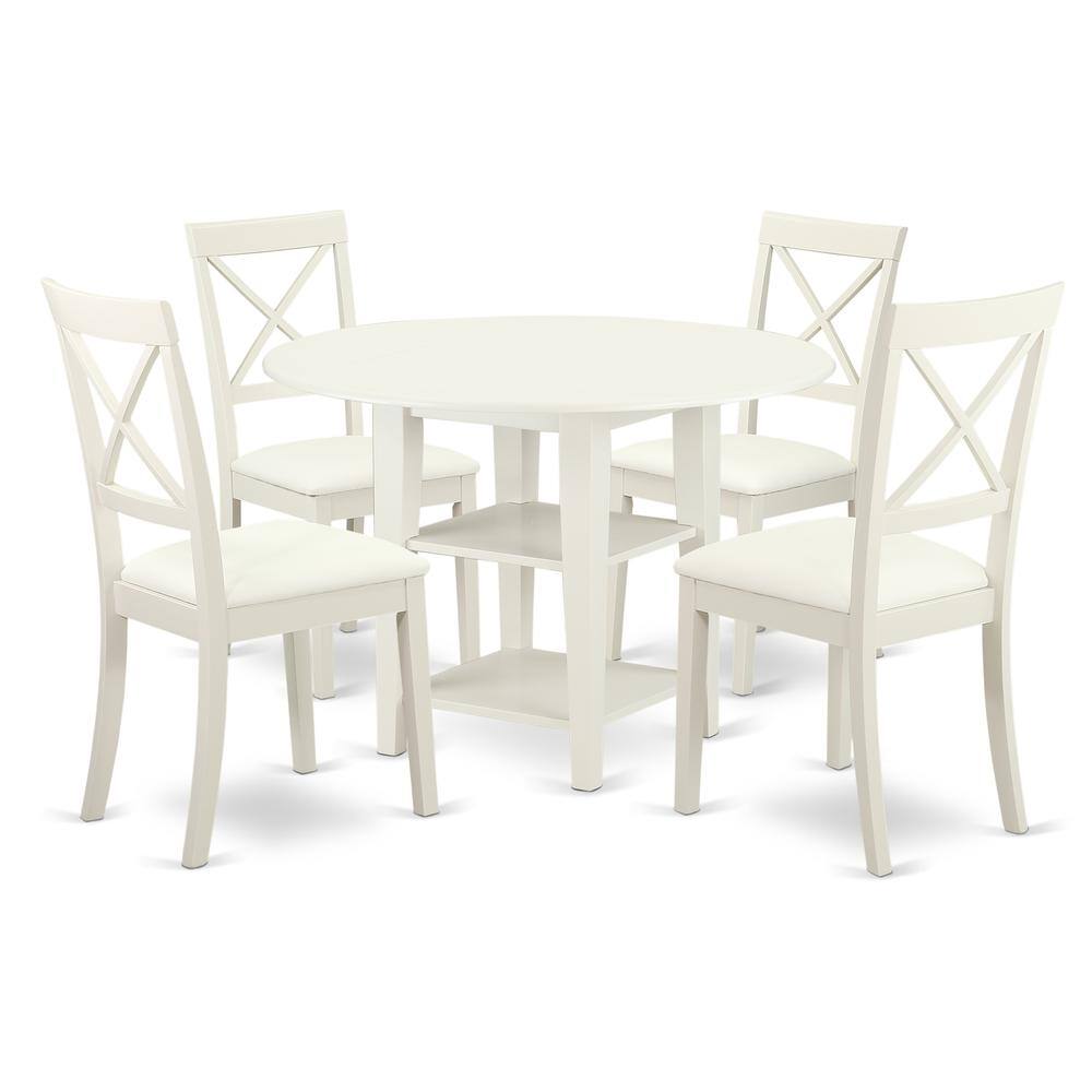 Back. East West Furniture - Dining Room Set Linen White - Brown.