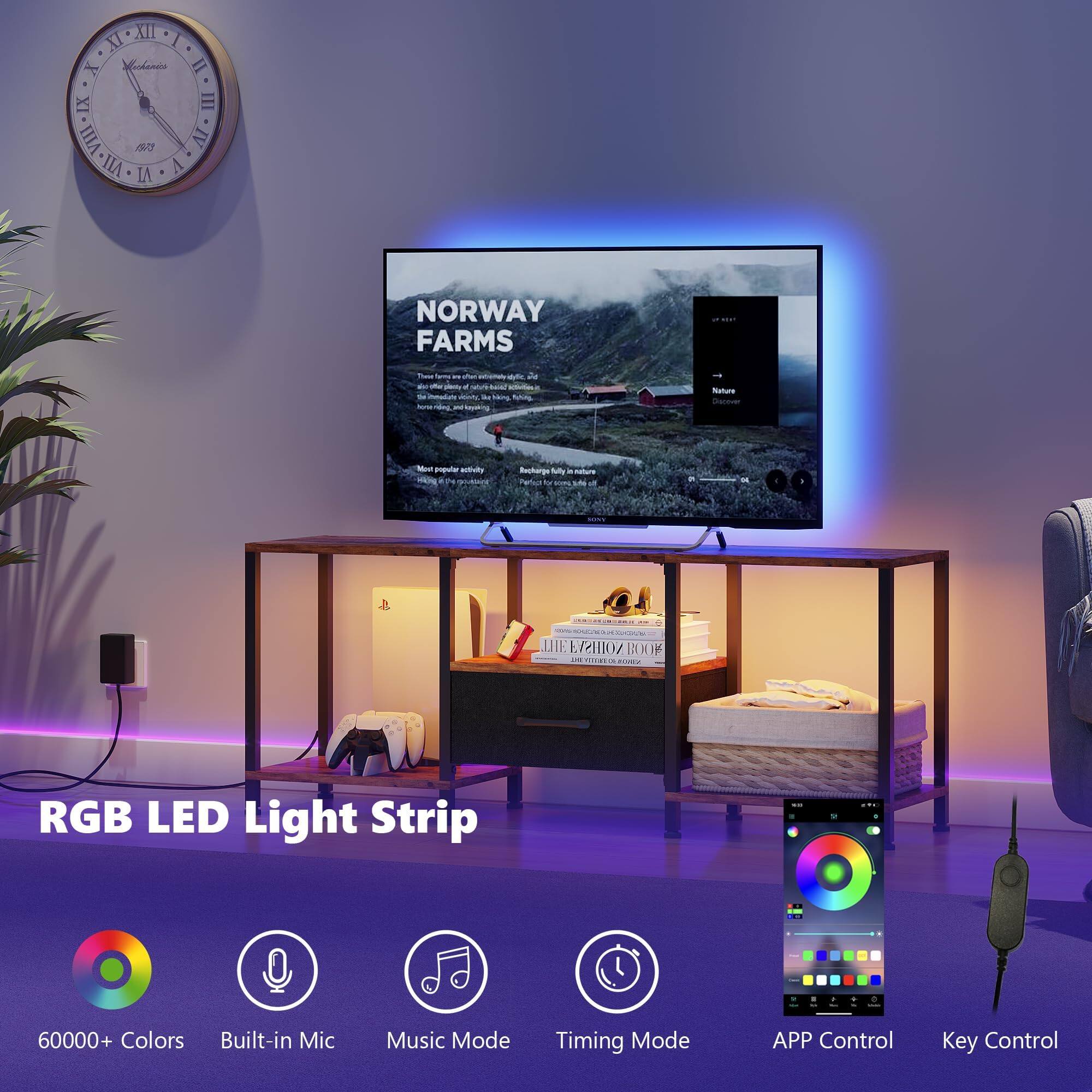 Sure, here is the corrected and grouped text from the image:

---

**NORWAY FARMS**

The Land of Fjords in nature

- The fjords are a series of long, narrow inlets with steep cliffs on either side, formed by glacial erosion.
- The fjords are a popular tourist destination, offering stunning views and opportunities for hiking, boating, and fishing.
- The most popular activity is hiking, with many trails leading to scenic viewpoints and waterfalls.

**RGB LED Light Strip**

- 60000+ Colors
- Built-in Mic
- Music Mode
- Timing Mode
- APP Control
- Key Control

---

**Clock:**
- XII XI X IX VIII VII VI V IV III II I
- 1675
- Mechanicus

**Books:**
- THE FASHION BOOK

---