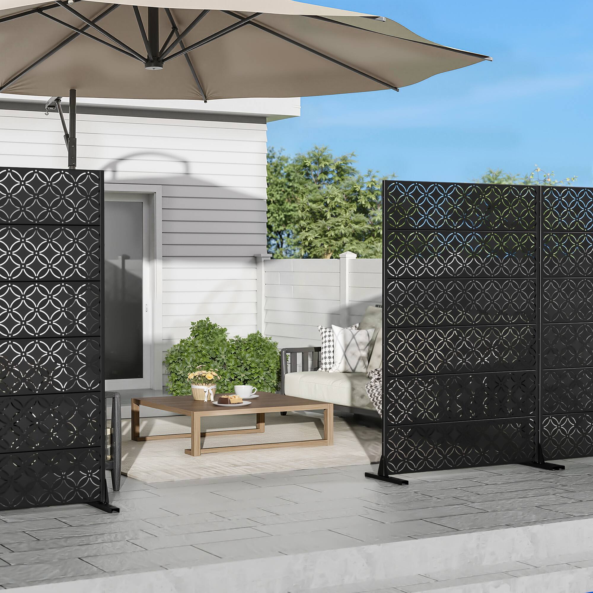 Alt View 4. PexFix - 72 in. x 47 in. Coin Pattern Metal Outdoor Privacy Screen & Panels, Freestanding Garden Divider Fence - Black.