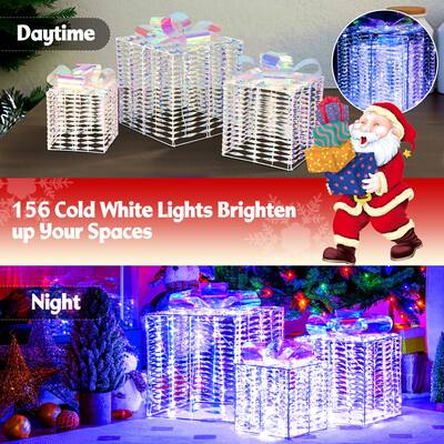 Costway – Lot de 15 boîtes à cadeaux lumineuses 450 LED – 5 tailles empilables – Décoration de Noël pour balcon, jardin, cour Costway – Lot de 15 boîtes à cadeaux lumineuses 450 LED – 5 tailles empilables – Décoration de Noël pour balcon, jardin, cour