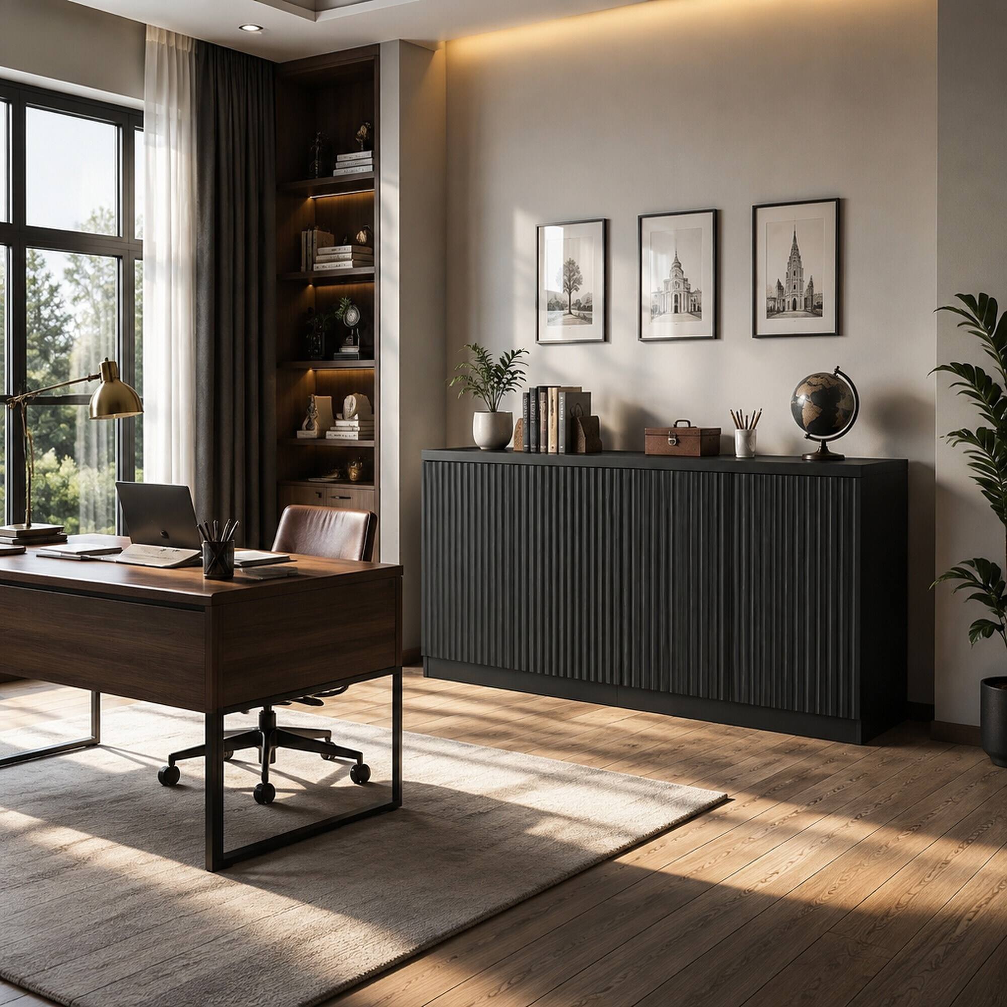 Left. RYHNUYNE - Freestanding 62.6 Inch Black Buffet Cabinet with 4 Doors and Shelves, Wooden Kitchen Sideboard - Black.