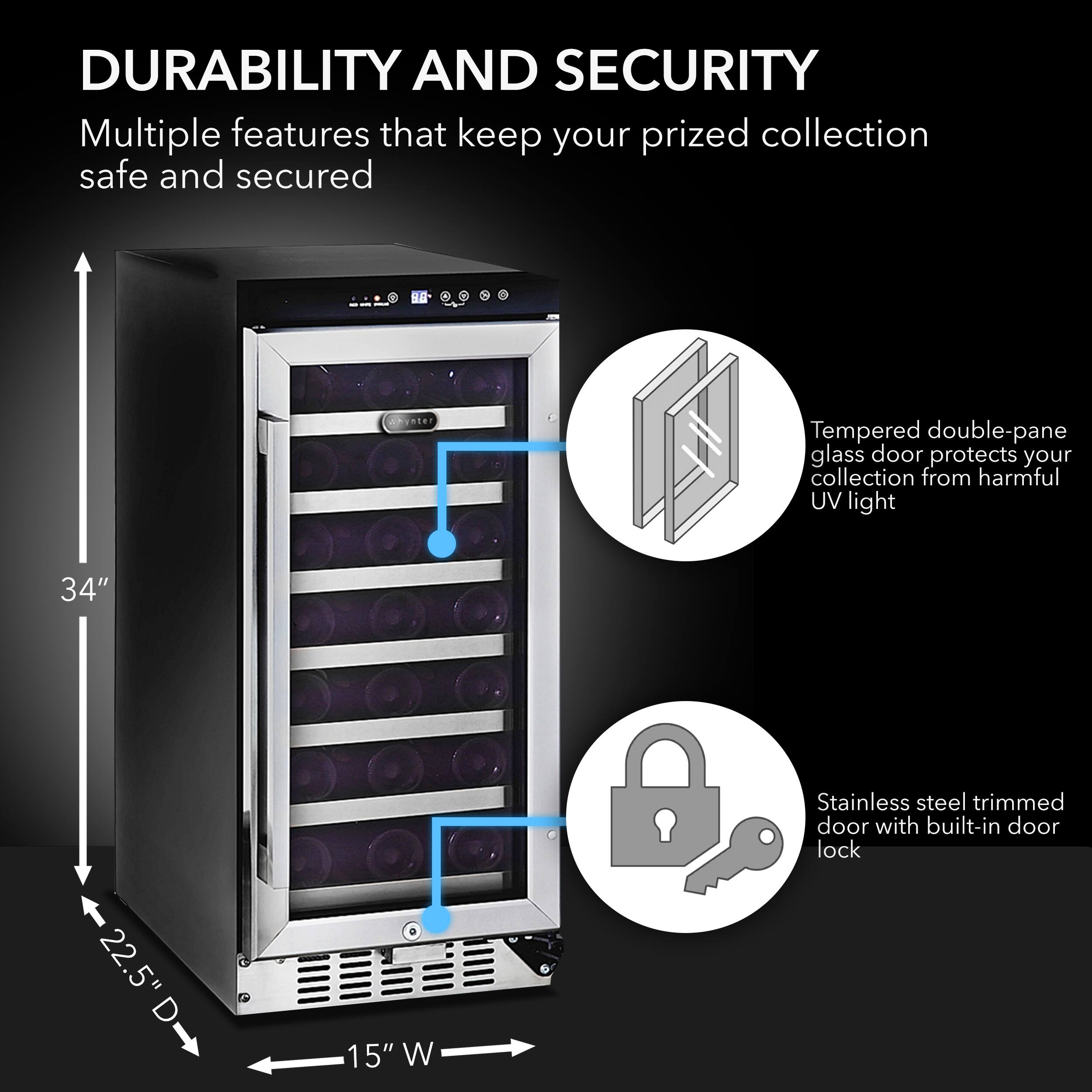 Angle. Whynter - 33-Bottle Wine Refrigerator - Stainless steel.