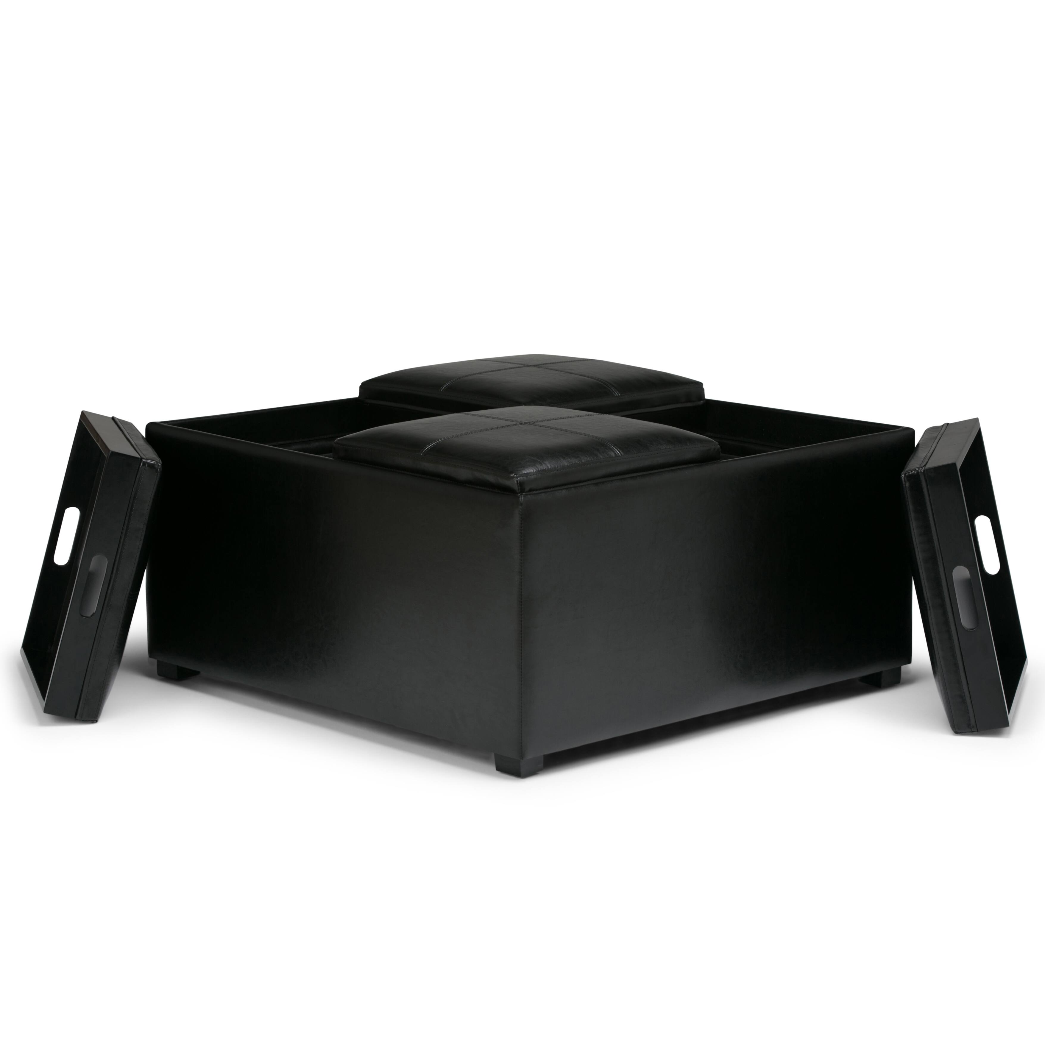 Back. Simpli Home - Avalon 35 inch Wide Square Coffee Table Storage Ottoman in Midnight Black Vegan Leather - Midnight Black.