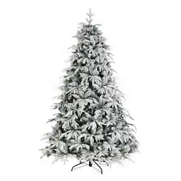 Winado - 7FT Pre-Lit Artificial Christmas Tree Hinged Snow Flocked with Lights, Single-Sided PE for Indoor Holiday Decorations - Green Flocking