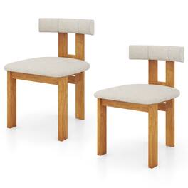 Gymax - Dining Chair Set of 2 Upholstered Kitchen Chair w/ Padded Seat & Curved Backrest - Natural, Beige