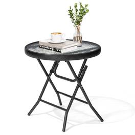 Crestlive Products - 18-inch Outdoor Foldable Round Side Table Set with Tempered Glass Top - Black