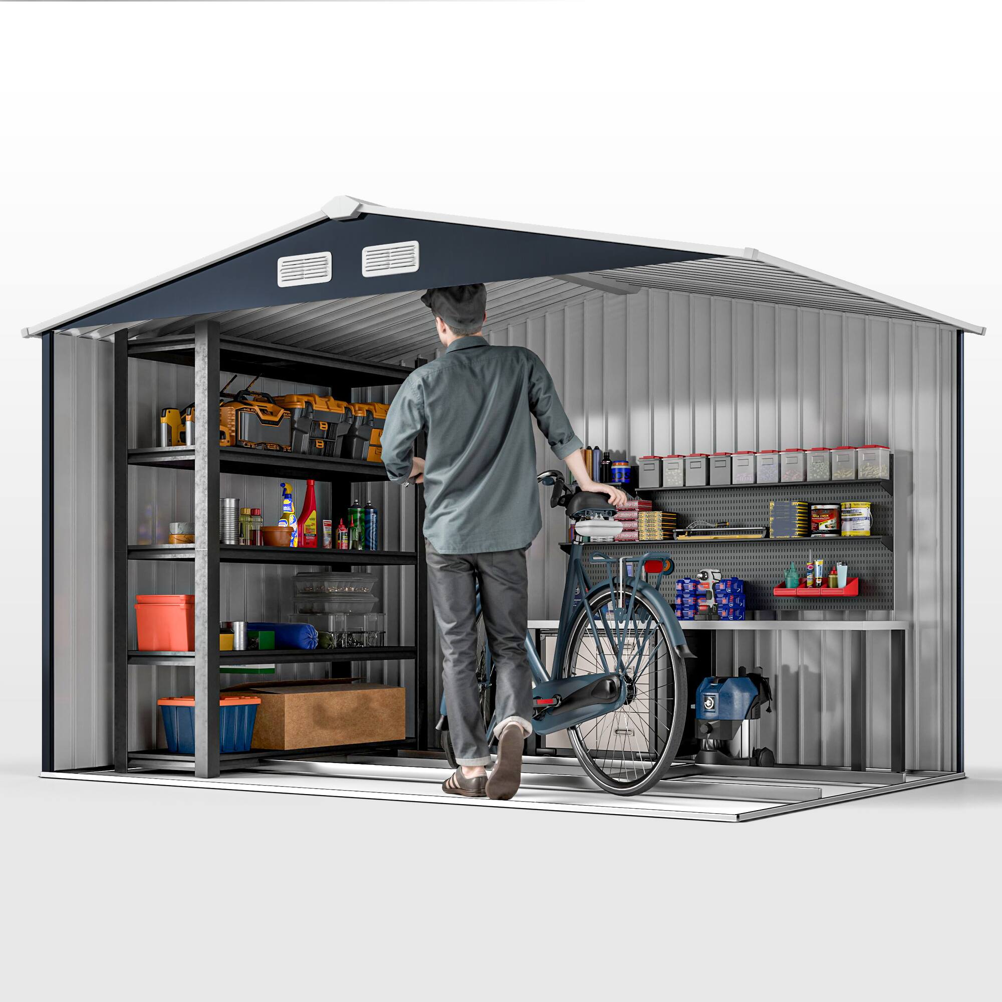 Alt View 8. Outsunny - x 6' Outdoor Storage Shed, Garden Tool Metal Shed with Foundation Kit - Dark Gray.