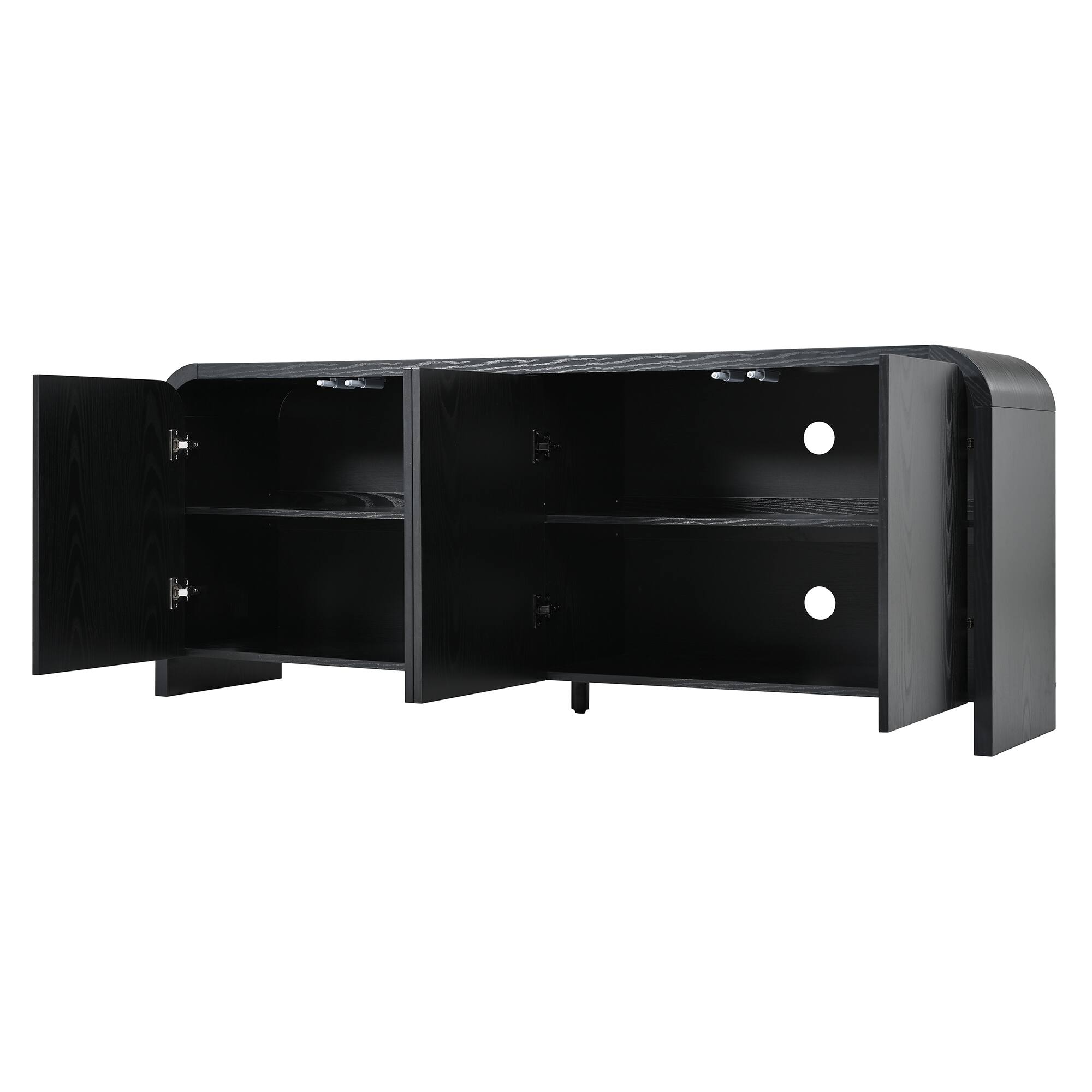 Alt View 1. Whisen - Curved Edge TV Stand for TVs up to 70" with Push-to-Open Cabinets,Adjustable Shelves and Cable Management - Black.