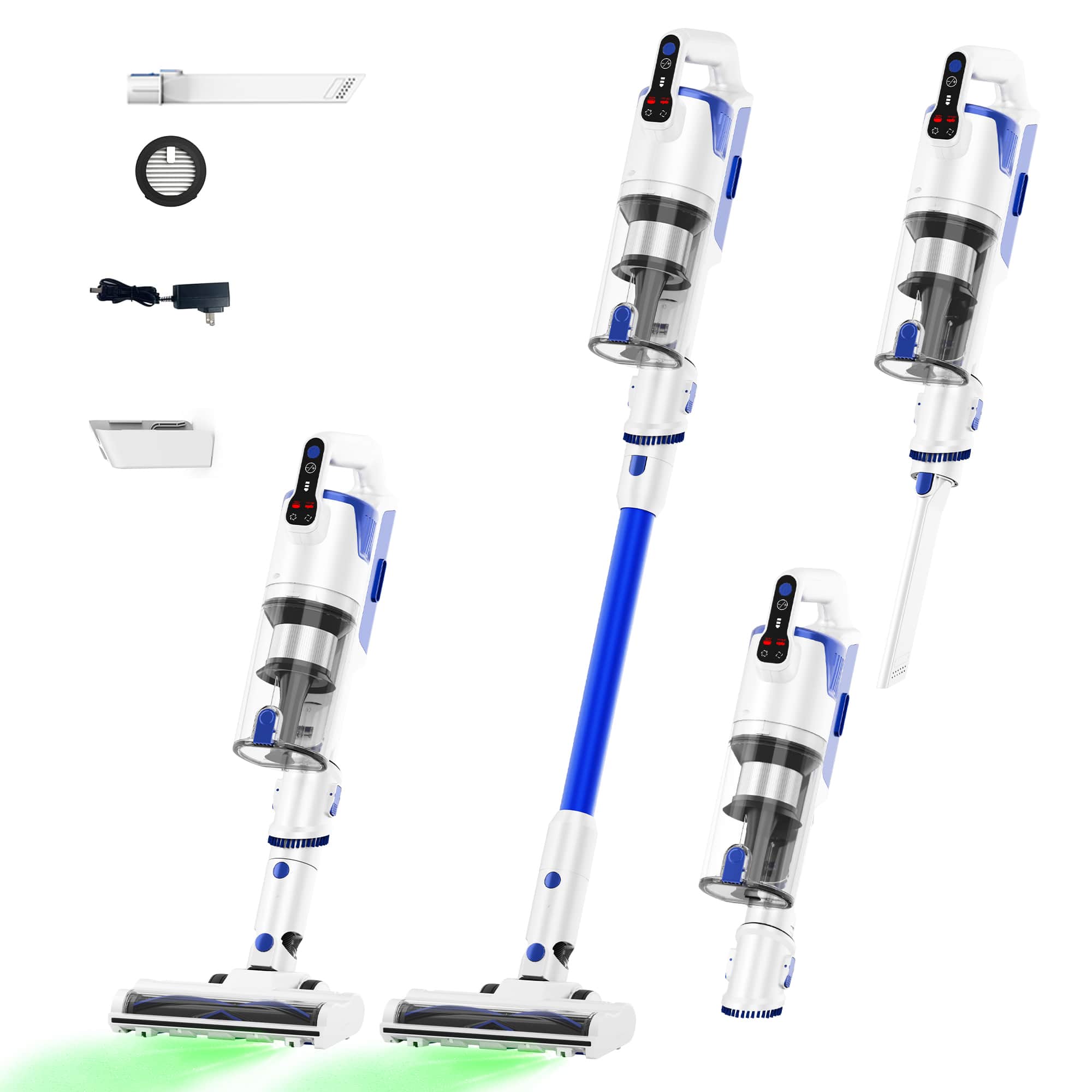 WHALL - Cordless Vacuum Cleaner, Stick Vacuum Cleaner with Brushless Motor, Handheld Vacuum Cleaner for Car, Home - Blue and White