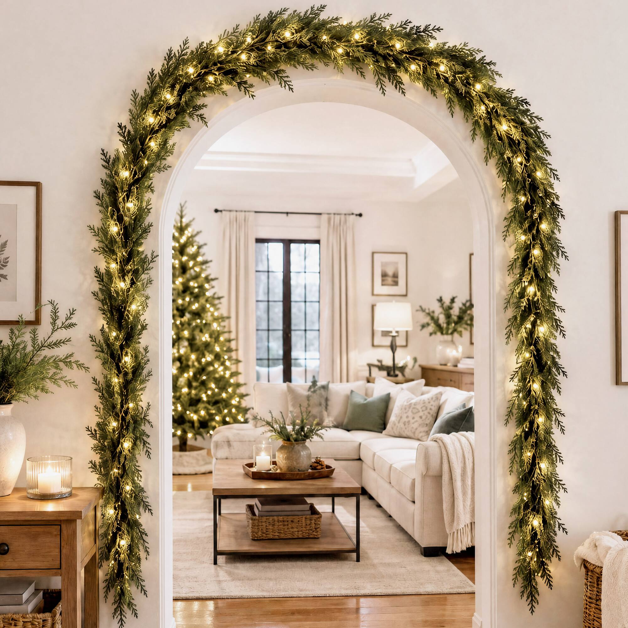 Alt View 8. Best Choice Products - Pre-Lit Cedar Cypress Christmas Realistic Garland w/ Twinkling LEDs - Green.