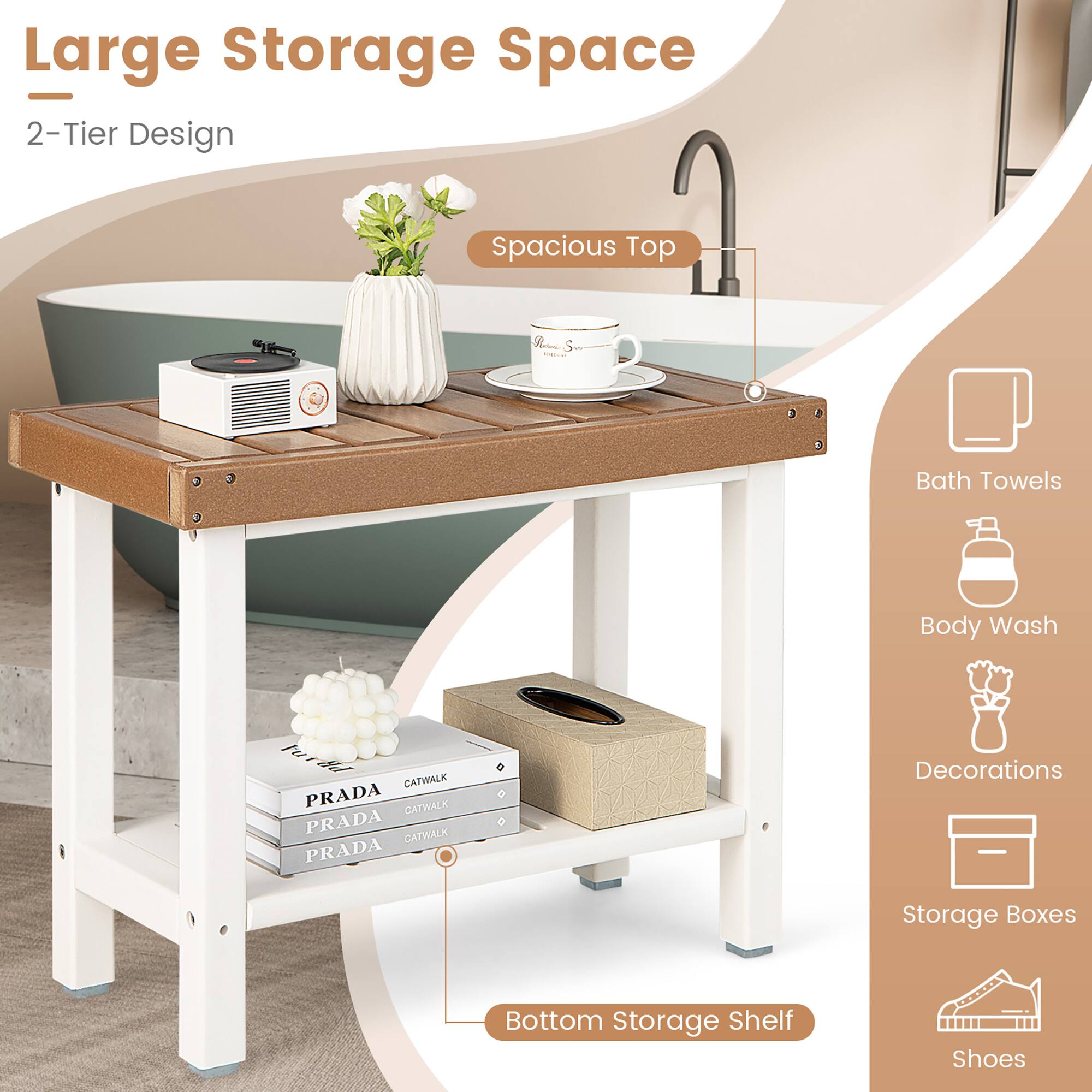 Large Storage Space - 2-Tier Design Spacious Top R S - Bath Towels Body Wash - Catwalk Prada - Decorations - Storage Boxes - Bottom Storage Shelf - Shoes