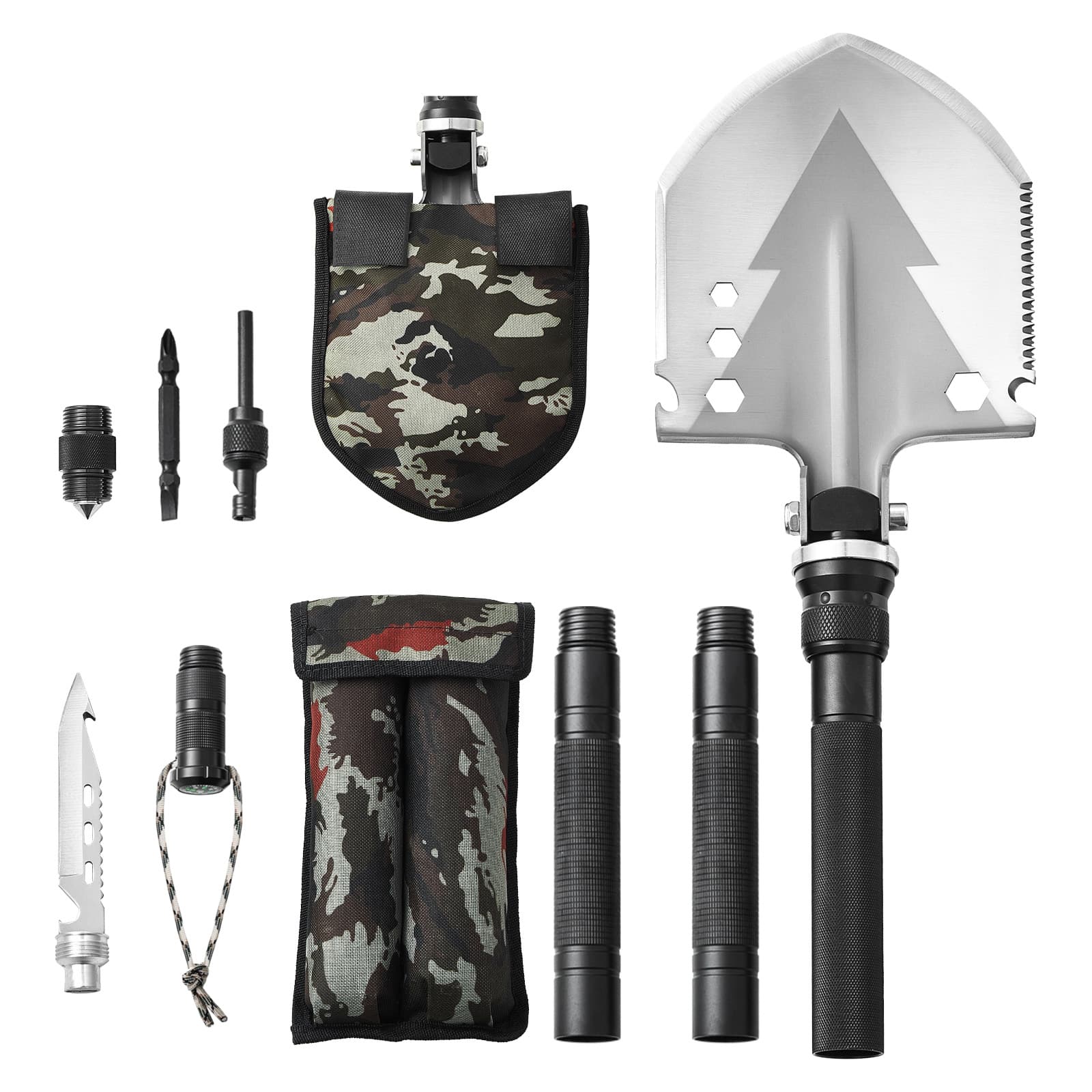 LOVMOR - 11 In 1 Folding Survival Shovel Portable Compact Camping Multitool
