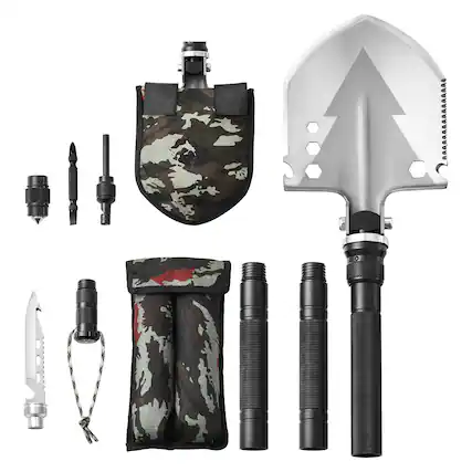 Front. LOVMOR - 11 In 1 Folding Survival Shovel Portable Compact Camping Multitool.