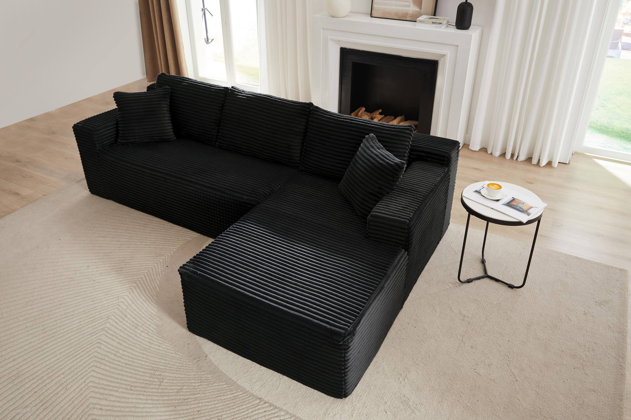 Alt View 2. Meqiodas - L-Shaped Cloud Sectional Sofa with Deep Seat,No Assembly Required,Modular Couches for Living Room,Bedroom,Black - Black.