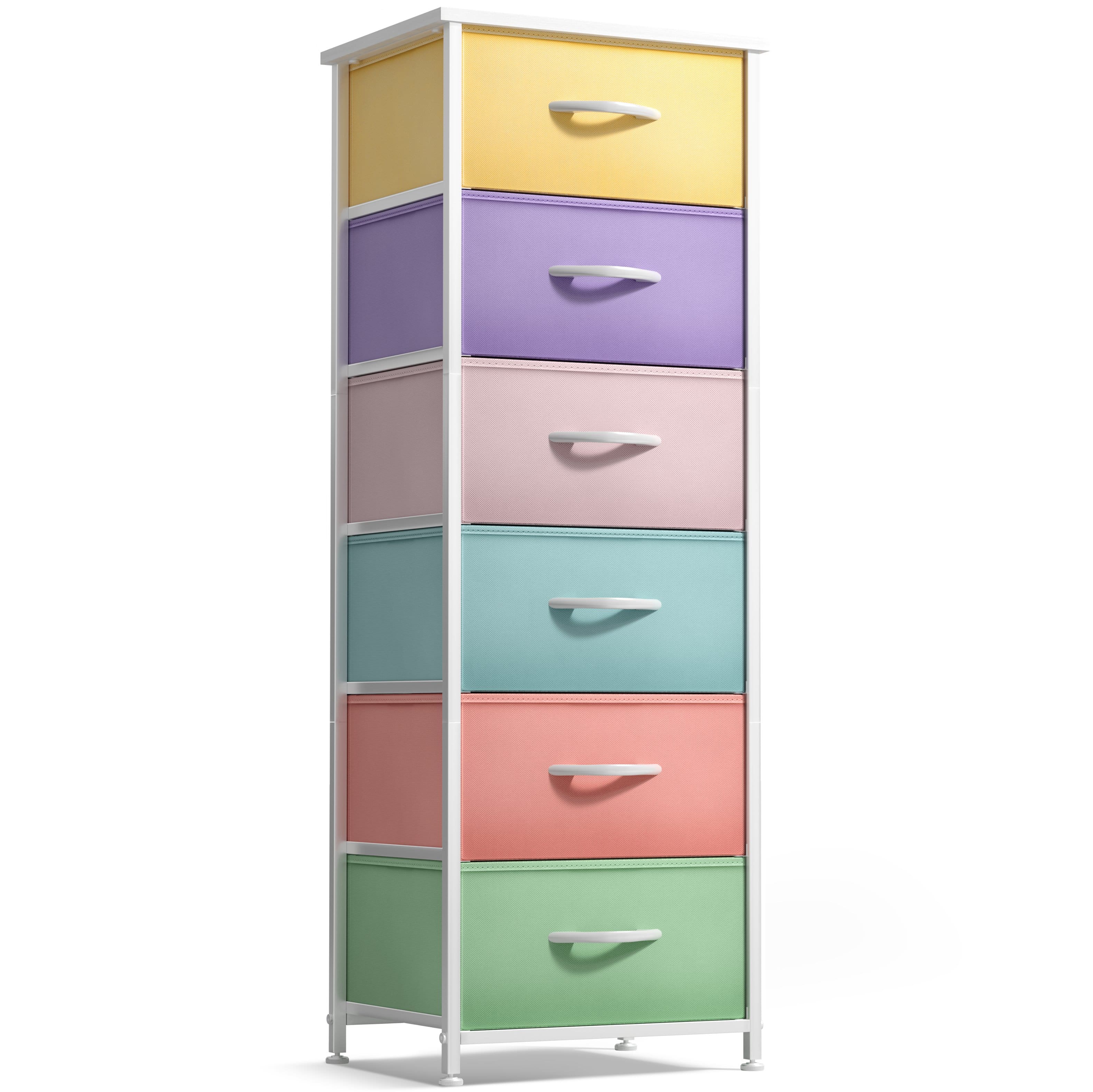 Front. Sorbus - Sorbus Narrow 6 Drawers Nightstand with Steel Frame, Wood Top, Easy Pull Fabric Bins for Home, Bedroom, Office & Dorm - Pastel.