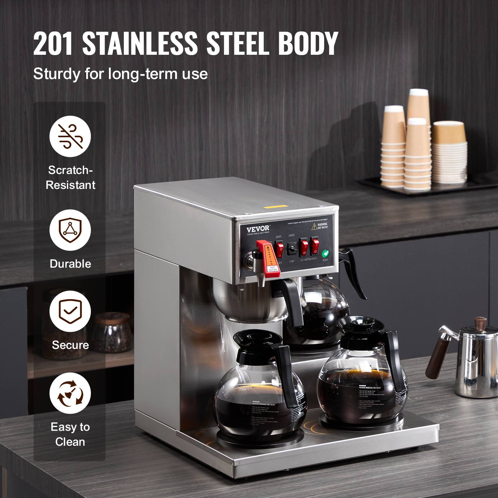 201 STAINLESS STEEL BODY  
Sturdy for long-term use  
Scratch-Resistant  
Durable  
Secure  
Easy to Clean