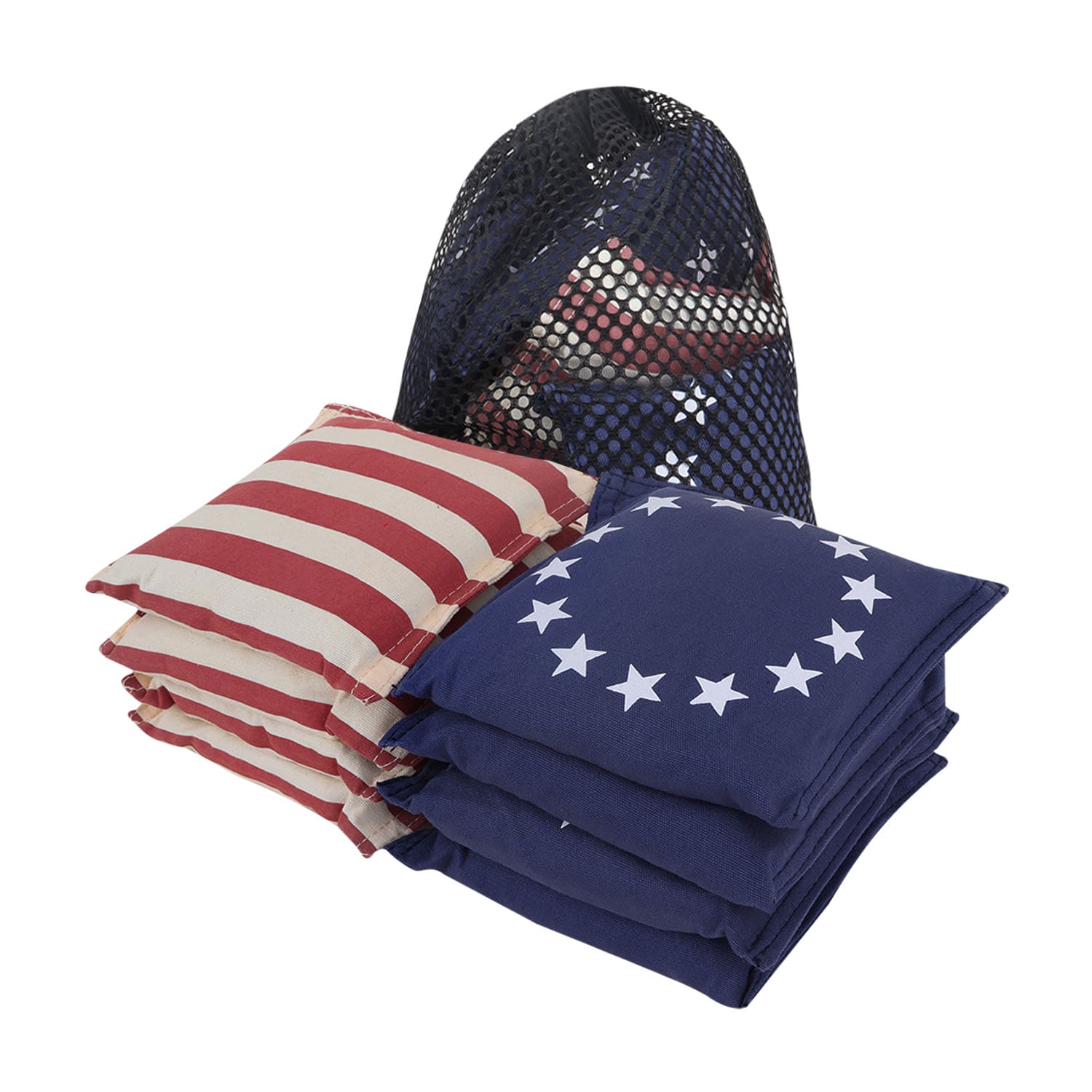 GSE Games & Sports Expert - Set of 8 Premium Weather Resistant Regulation Size and Weight Cornhole Bean Bags - Betsy Ross Flag
