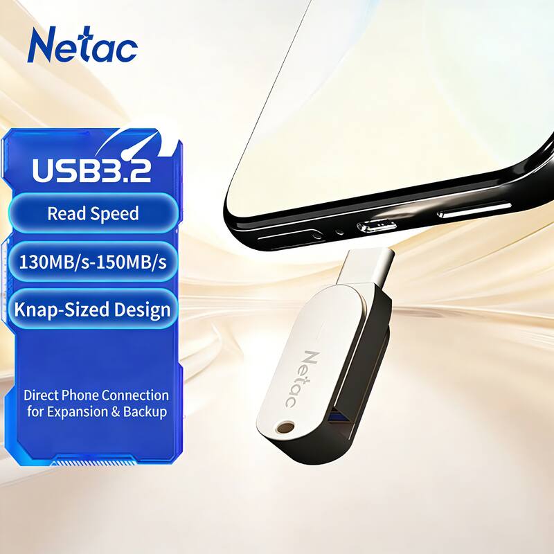 Netac USB3.2 Read Speed 130MB/s-150MB/s Knap-Sized Design Direct Phone Connection for Expansion & Backup