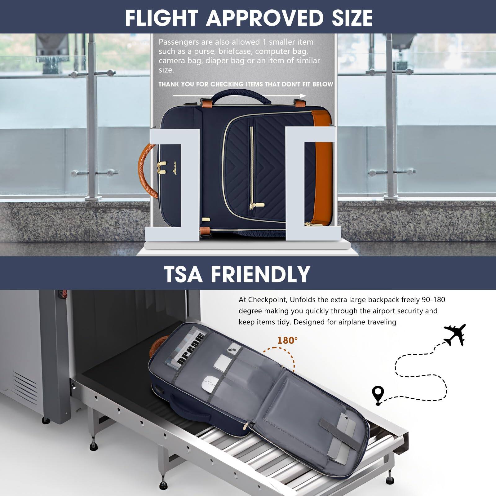 Alt View 3. Stamp n Camp - Large Carry On Travel Backpack  Flight Approved 40l Waterproof Personal Item Daypack For Women Weekender Bag Fit 17inch - Z-black-brown-18inch.