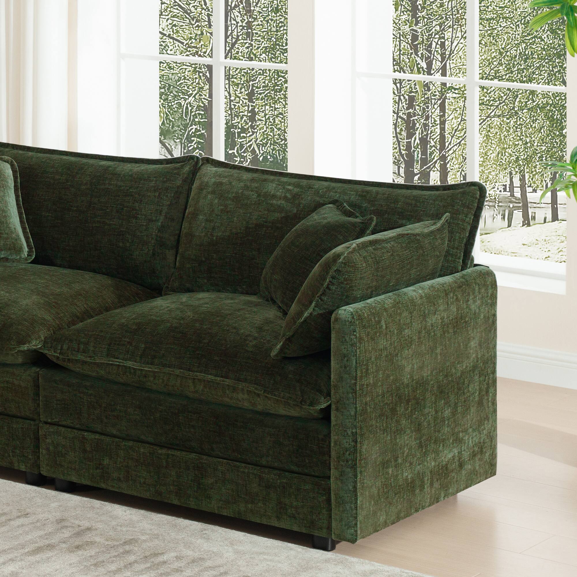 Alt View 2. LOVMOR - U Shaped Modular Easy Assembly 4 Seater Chenille Sectional Couch For Living Room Home Theater Plush Cozy TV XL - Green.