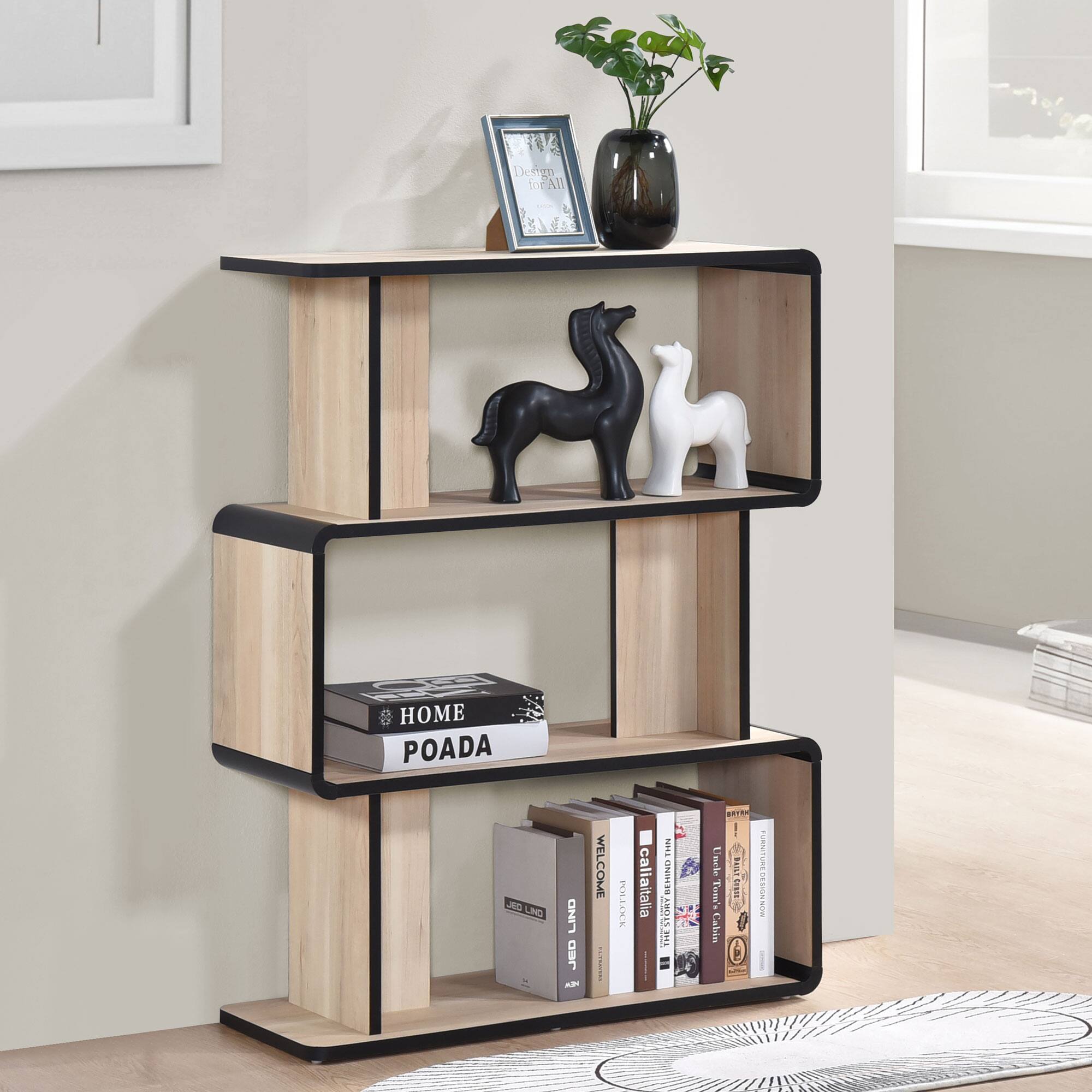 Kings Brand Furniture Nathan Modern Wooden Bookcase in Asymmetrical ...
